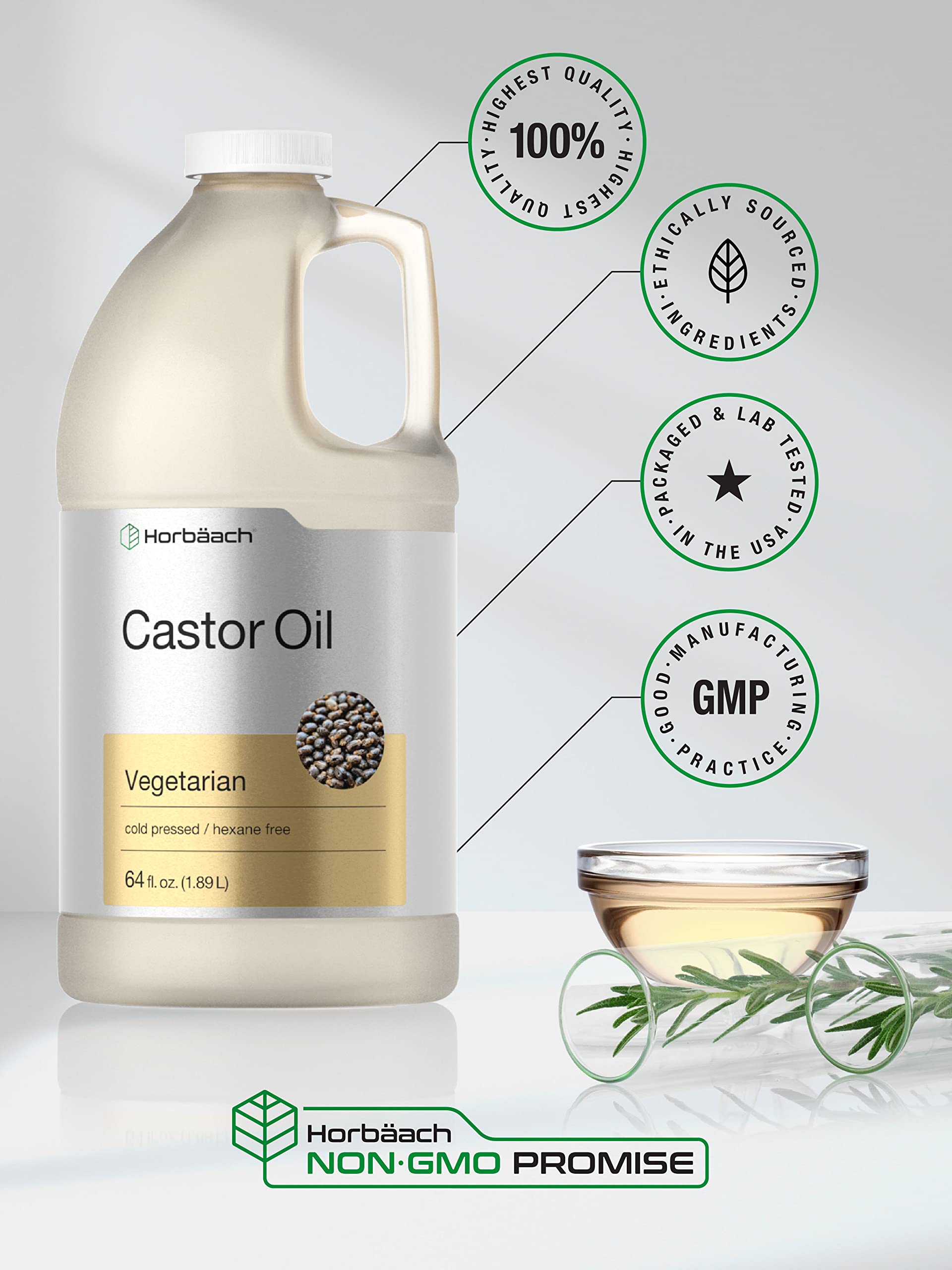Castor Oil 64oz | for Hair Health, Eyelashes & Eyebrows | Hexane Free & Cold Pressed Horbäach uk supplements