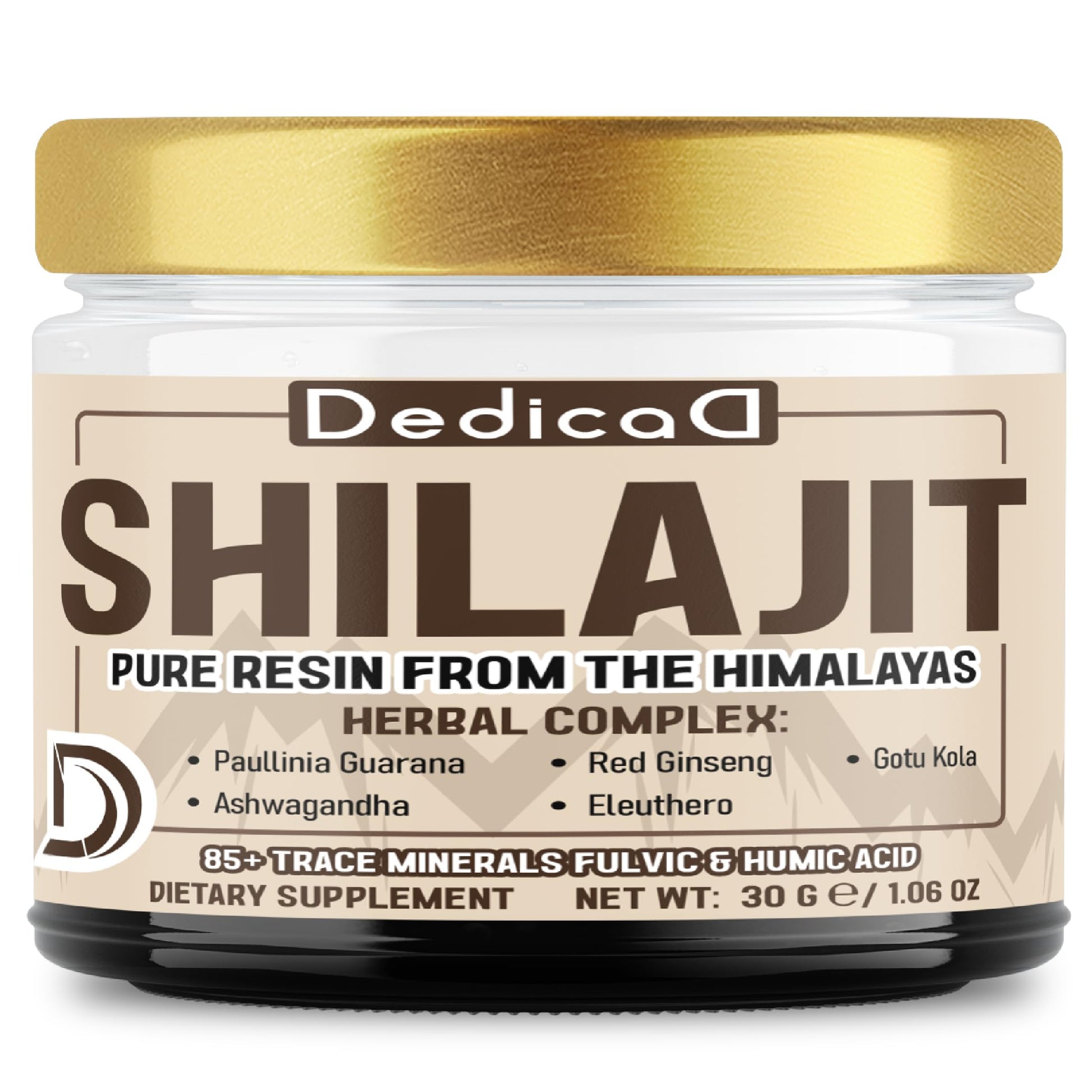 DEDICAD 30g Shilajit Resin with Herbal Complex - Paullinia Guarana, Gotu Kola Leaf & More - Shilajit Pure Himalayan Organic for Immune System, Energy Production, Brain Health & Stamina DEDICAD uk supplements