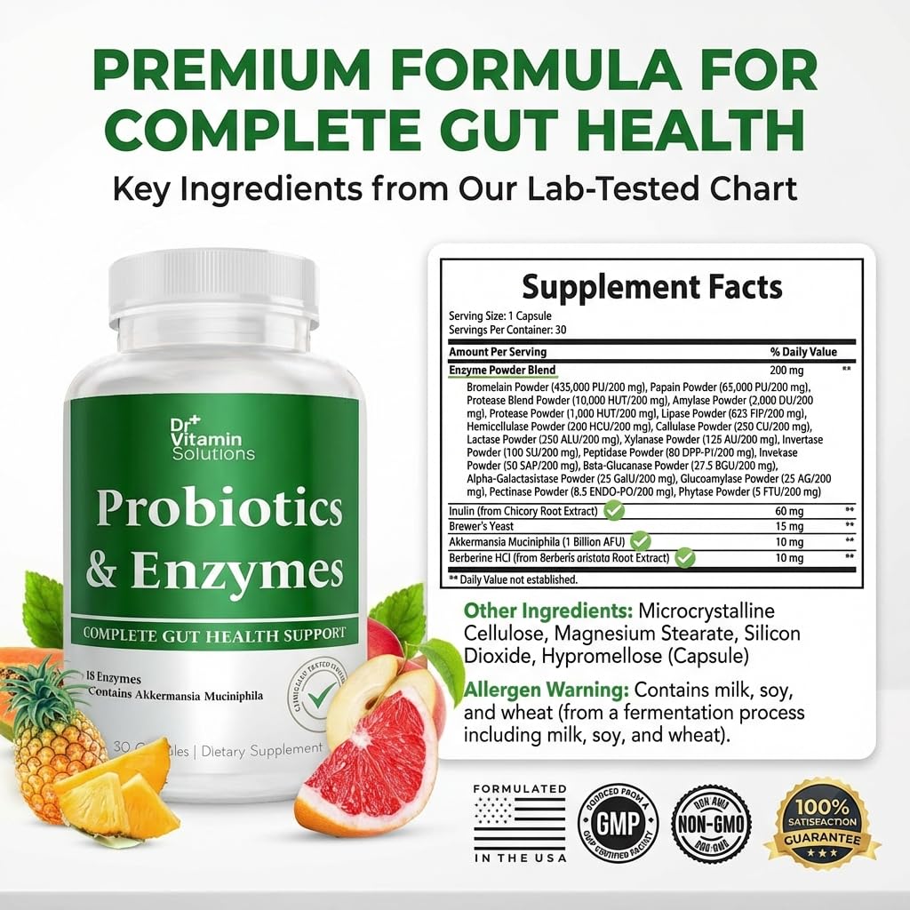 GLP-1 Support Enzymes, Pre & Probiotics for Digestive Health, Berberine Weight Loss Support, Akkermansia Muciniphila for Women & Men | Gut Health, Bloating Relief, 30 Ct DR VITAMIN SOLUTIONS uk supplements