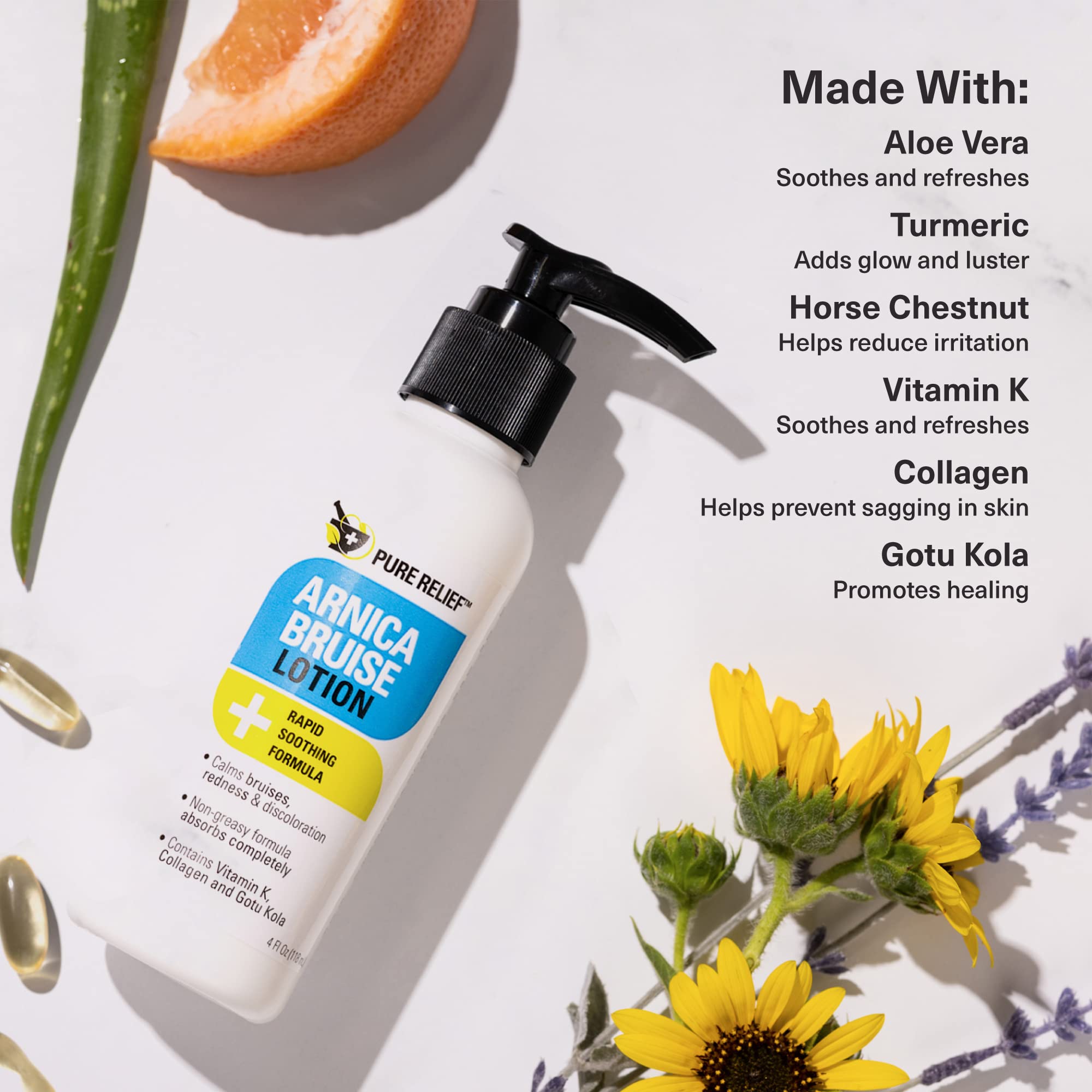 Pure Relief Arnica Bruise Relief Lotion for Bruising, Swelling, & Discoloration On Skin, Natural Skin Care Arnica Bruise Homeopathic Topical Bruise Cream W/Aloe Vera & Collagen, 4 Fl Oz (Pack of 3) Pure Relief uk supplements