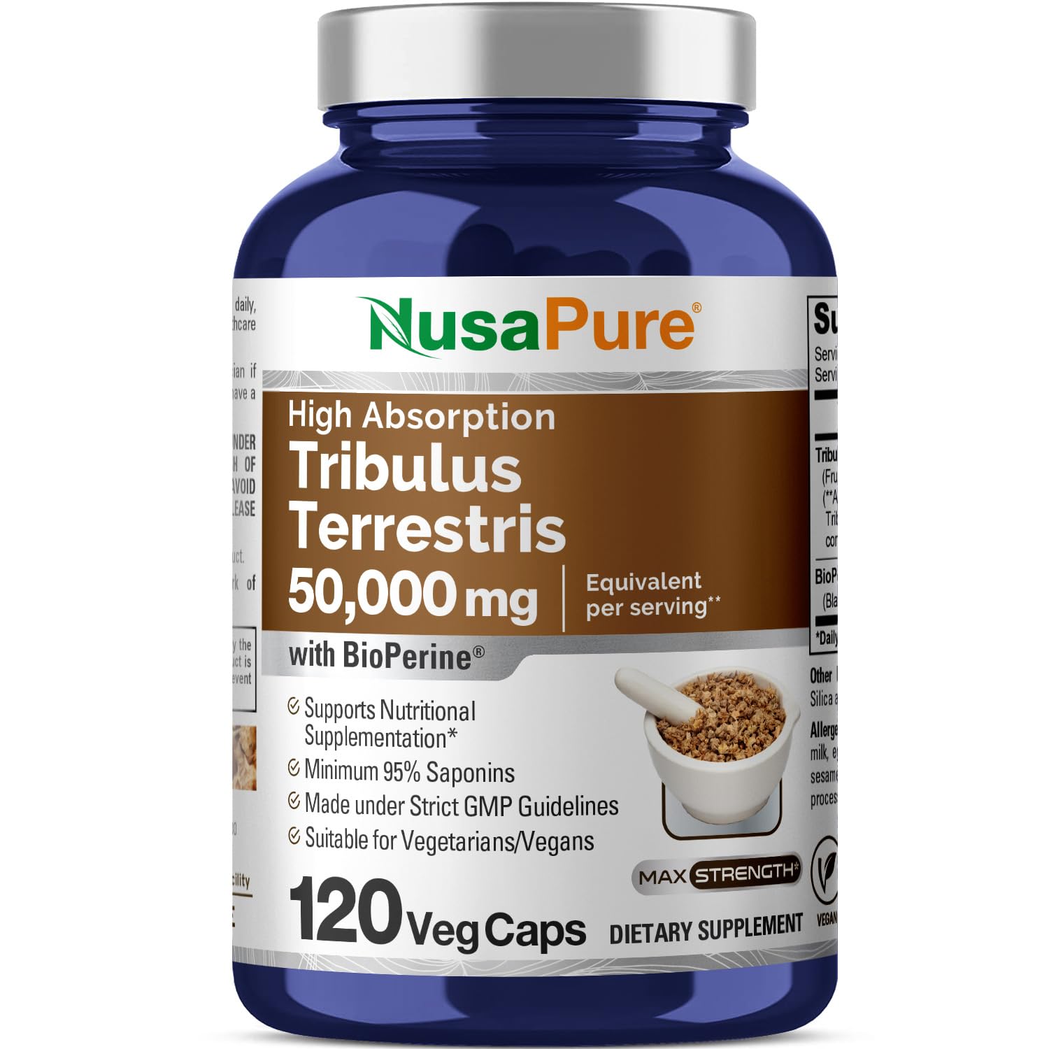 NusaPure Tribulus Terrestris 50:1 Extract, 1000 mg Equivalent to 50,000mg| 120 Veggie Caps | 95% Steroidal Saponins | Non-GMO, Bioperine & Vegan NusaPure uk supplements