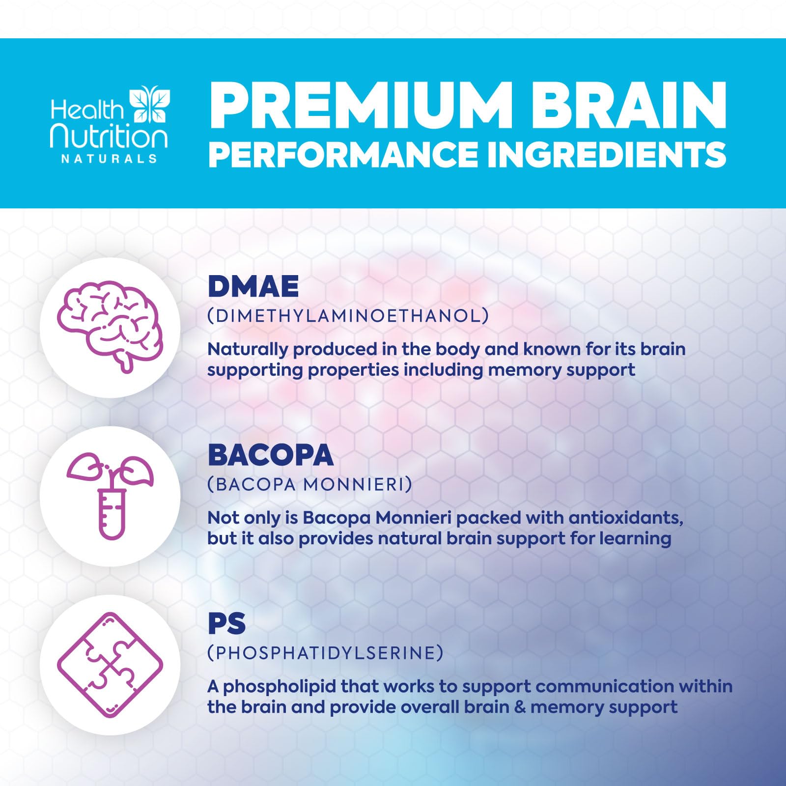 Brain Memory Supplement - 3X Strength Nootropics for Concentration, Clarity & Focus Support - Brain Health Cognitive Vitamins with Bacopa, Phosphatidylserine & DMAE 609mg, Brain Booster, 60 Capsules Health Nutrition Naturals uk supplements