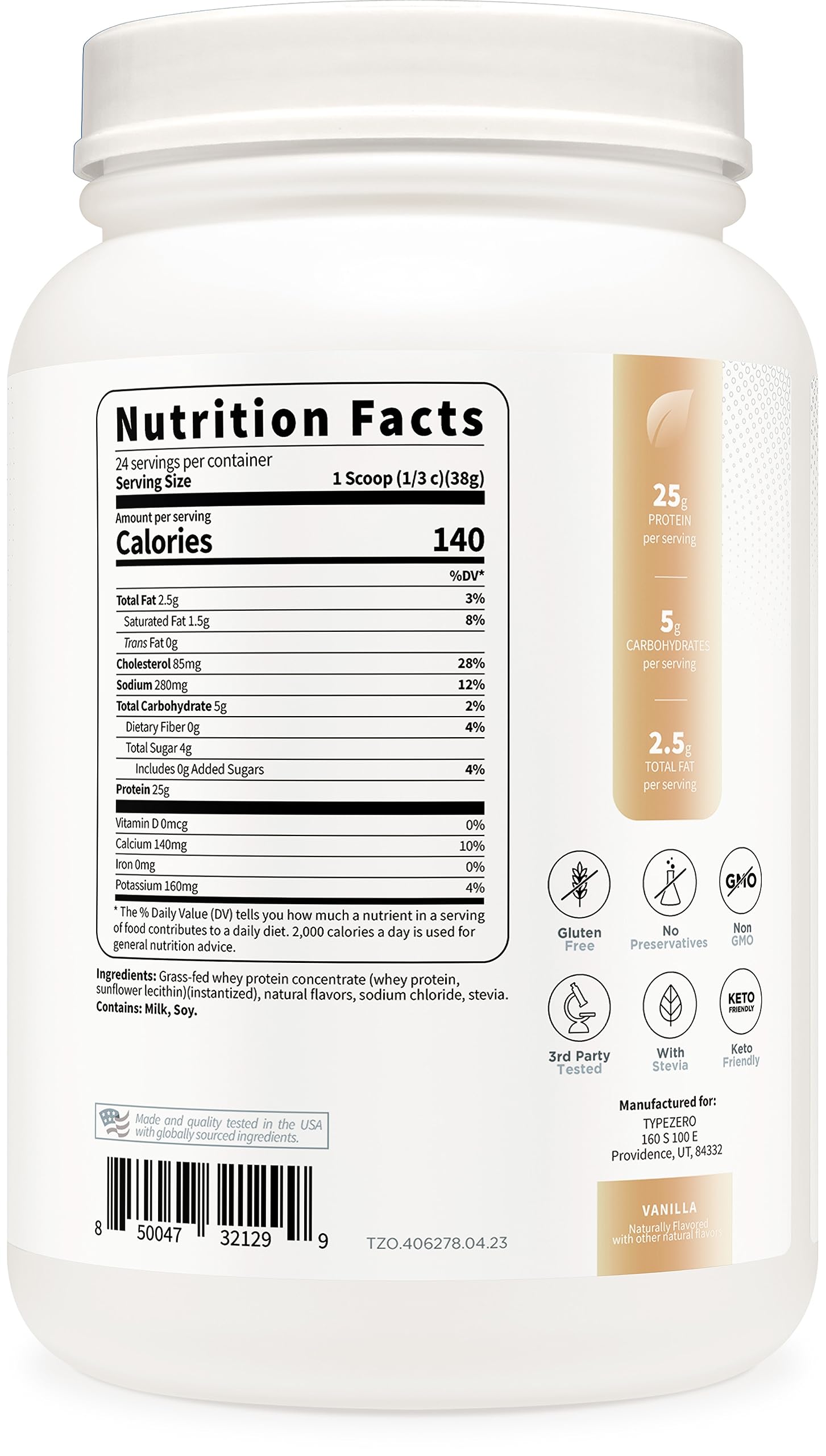 Type Zero Grass Fed Whey Protein Concentrate Powder (Vanilla, 2LBS) - Gluten Free Type Zero uk supplements