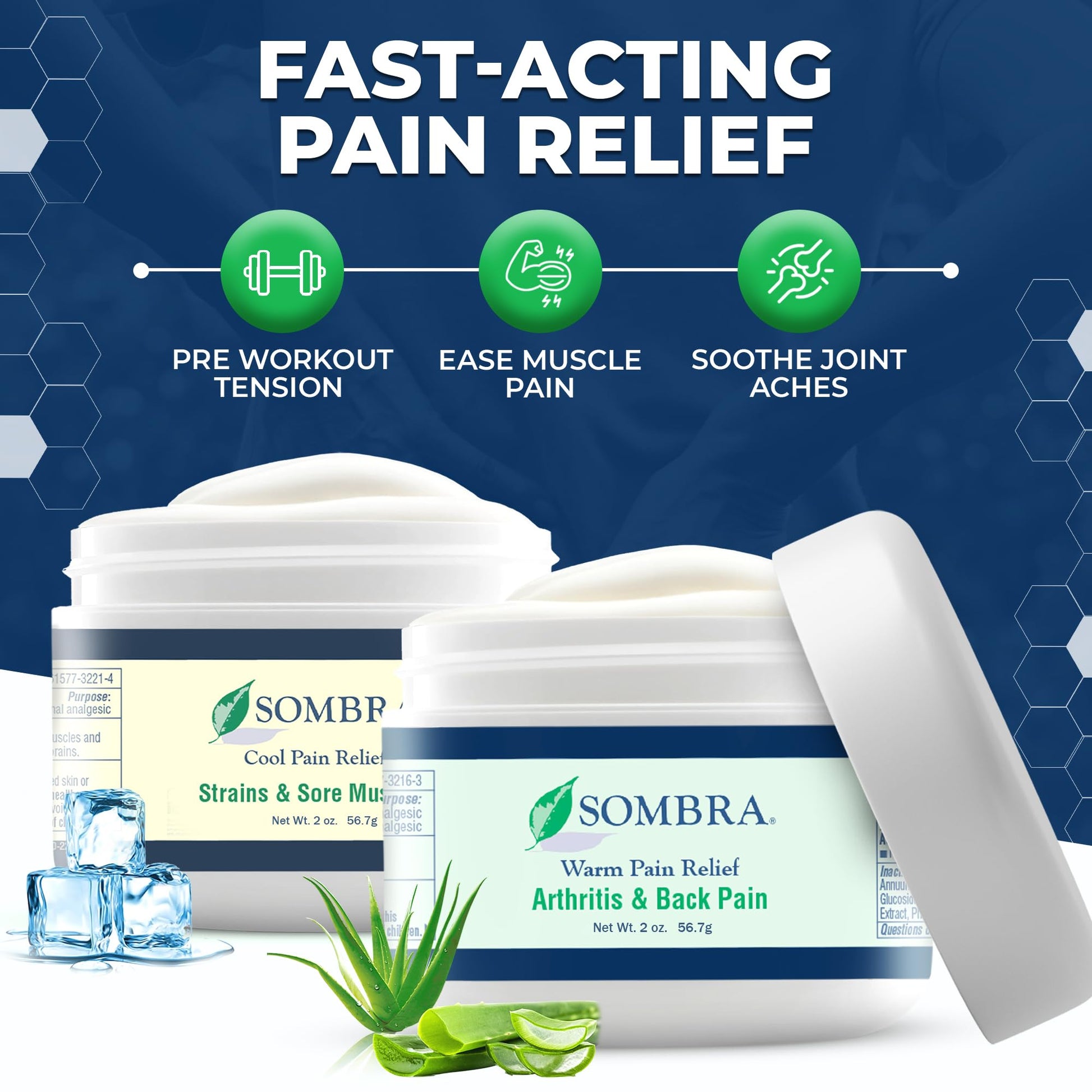 Sombra Warm & Cool Pain Relief Gel, Warm Relief for Arthritis and Chronic Pain Pre-Workout Muscle Rub, Cold for Swelling, Soreness, Post-Workout, Free of Artificial Fragrances, 2oz Per Jar Sombra uk supplements