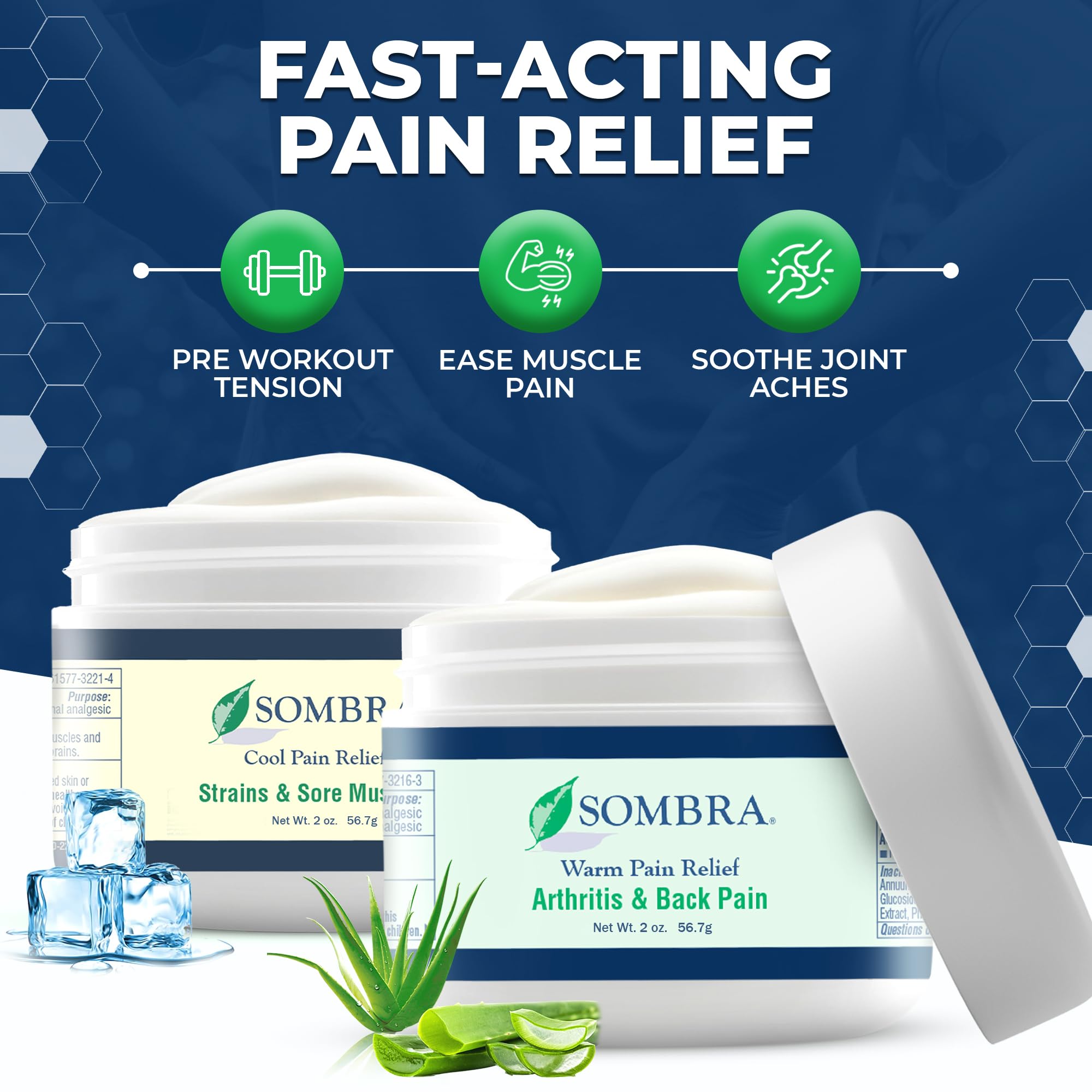 Sombra Warm & Cool Pain Relief Gel, Warm Relief for Arthritis and Chronic Pain Pre-Workout Muscle Rub, Cold for Swelling, Soreness, Post-Workout, Free of Artificial Fragrances, 2oz Per Jar Sombra uk supplements