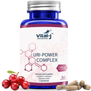 4-IN-1 URI POWER COMPLEX 1350mg - D Mannose, Cranberry, Hibiscus, and Dandelion Herb - Naturally Cleanse the Bladder and Urinary Tract 60 capsules – Specialized Approach for UTI Avoidance Vital-J Empowering uk supplements