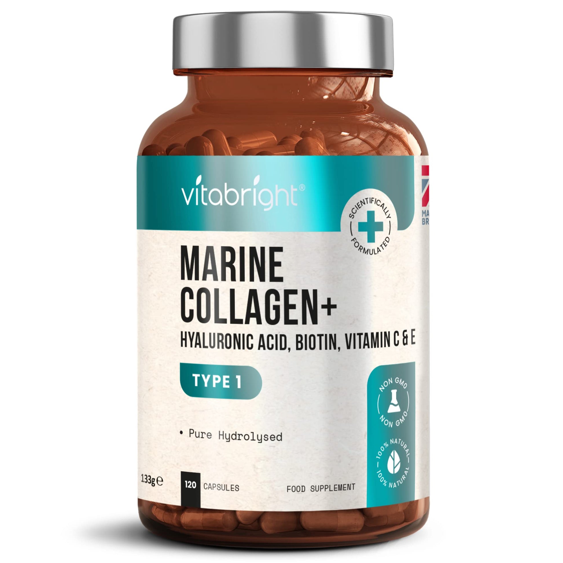 Marine Collagen Capsules 1000mg - 120 Capsules - 9 Powerful Skin Supporting Nutrients VitaBright uk supplements