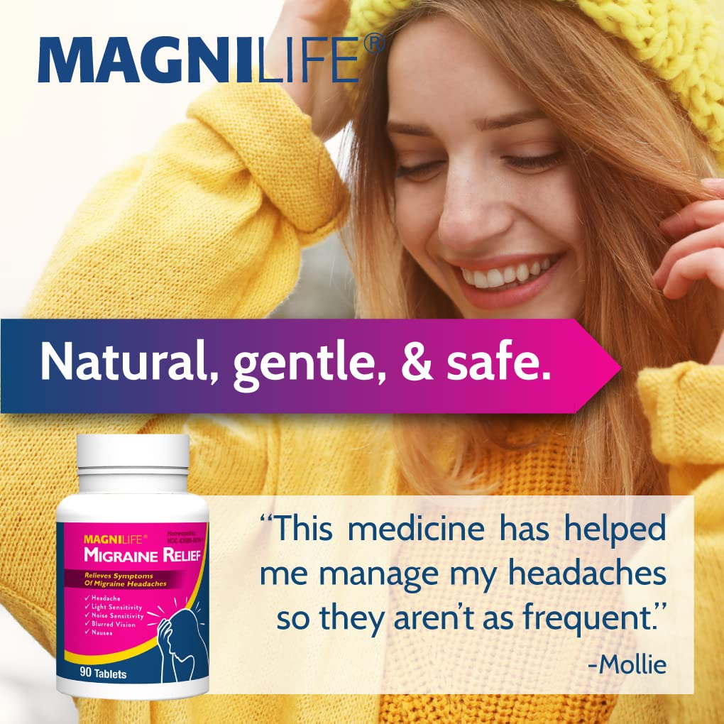 MagniLife Migraine Relief, Non-Habit Forming, 90 Homeopathic Tablets, Migraine Medicine for Light & Sound Sensitivity, Nausea, Blurred Vision & Pressure, Quick-Dissolve Headache Pain Relief MagniLife uk supplements