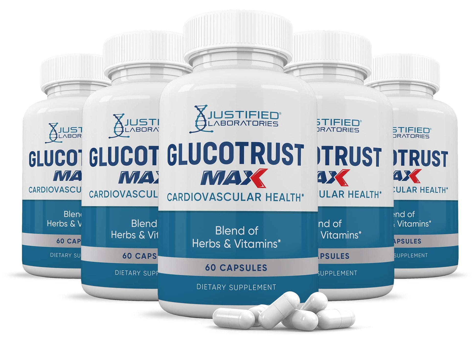 Justified Laboratories (5 Pack) Glucotrust Max 1295MG Formula Supplement Pills 300 cap Justified Laboratories uk supplements