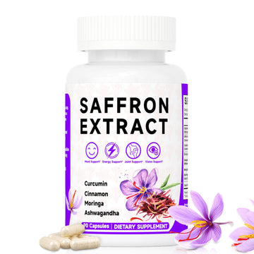Happy Saffron Supplements, 100mg Saffron Extract, Saffron Blend with Turmeric & Ashwagandha, Supports Mood, Focus, and Energy Boost, 90 Capsules Mosslly uk supplements