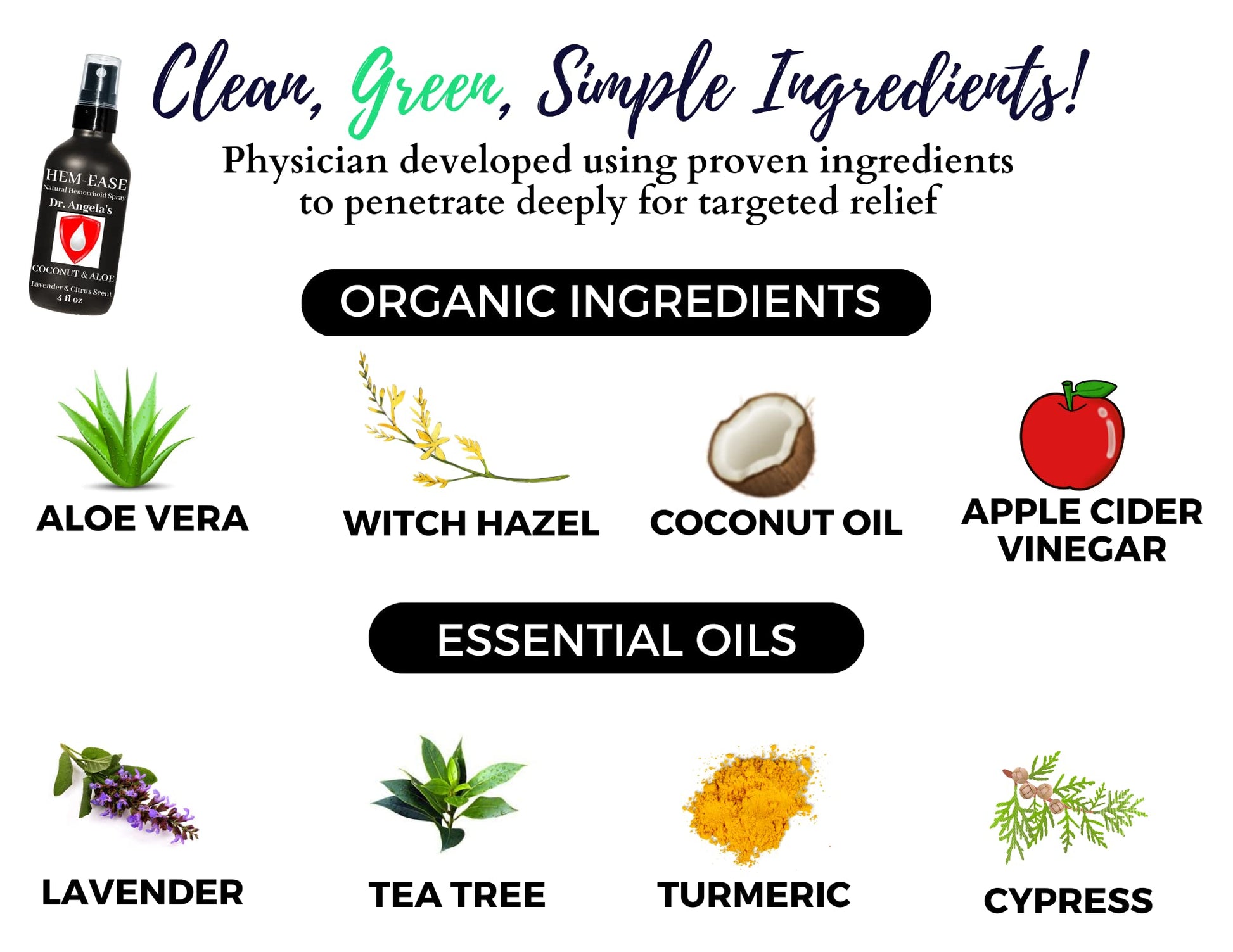 Dr. Angela's Hemorrhoid Treatment Spray | Organic Aloe Vera, Witch Hazel & Essential Oils Turmeric & Tea Tree | Natural Itching & Burning Relief Cream Doctor Angela Essential uk supplements