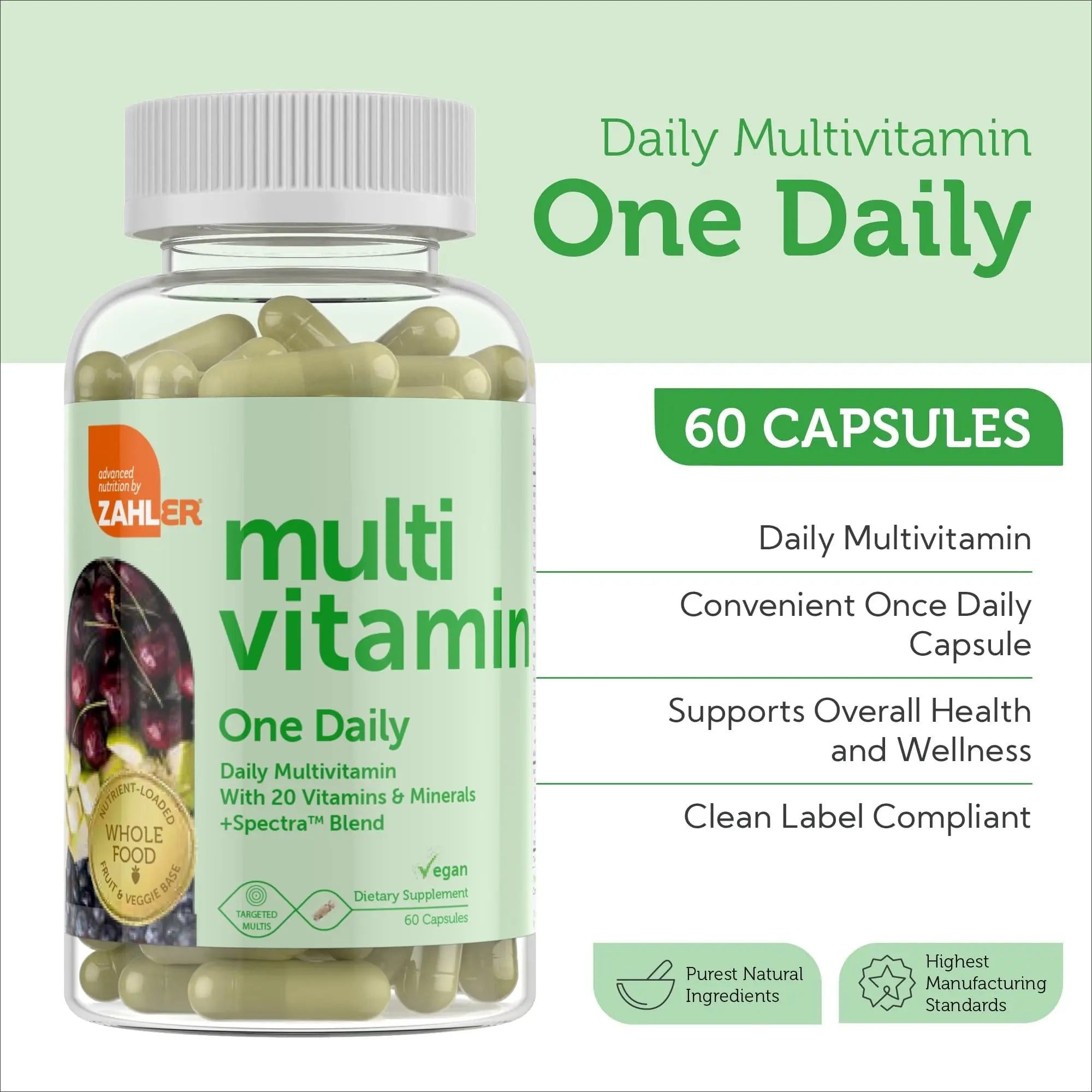 Zahler - One Daily Vegan Multivitamins for Women & Men (60 Count) Kosher Essential Vitamins & Minerals with Whole Food Spectra Blend Zahler uk supplements