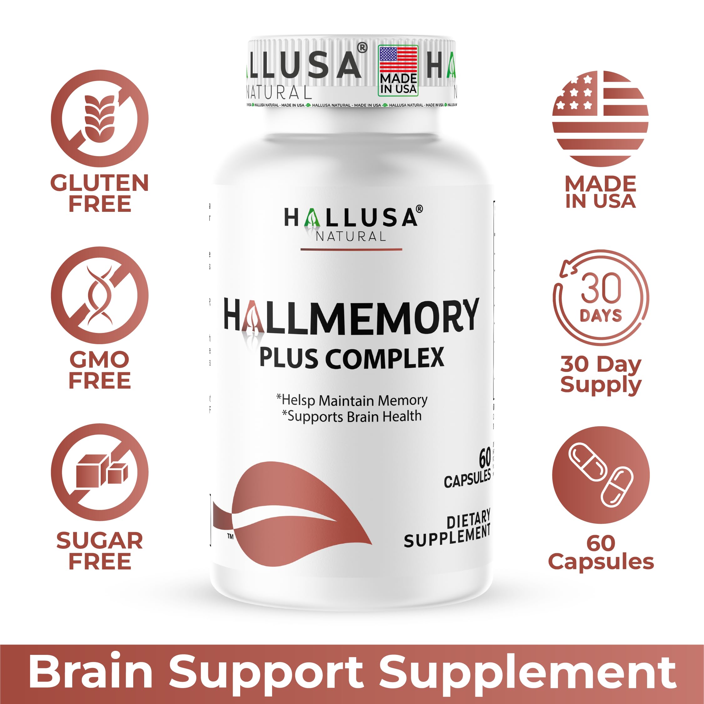 Hallusa Natural Brain Health Supplement Capsules 1680mg, Ginkgo Biloba, B Vitamins & Choline, Memory & Focus Support, Brain Booster for Men & Women, 60 Count Hallusa Natural uk supplements