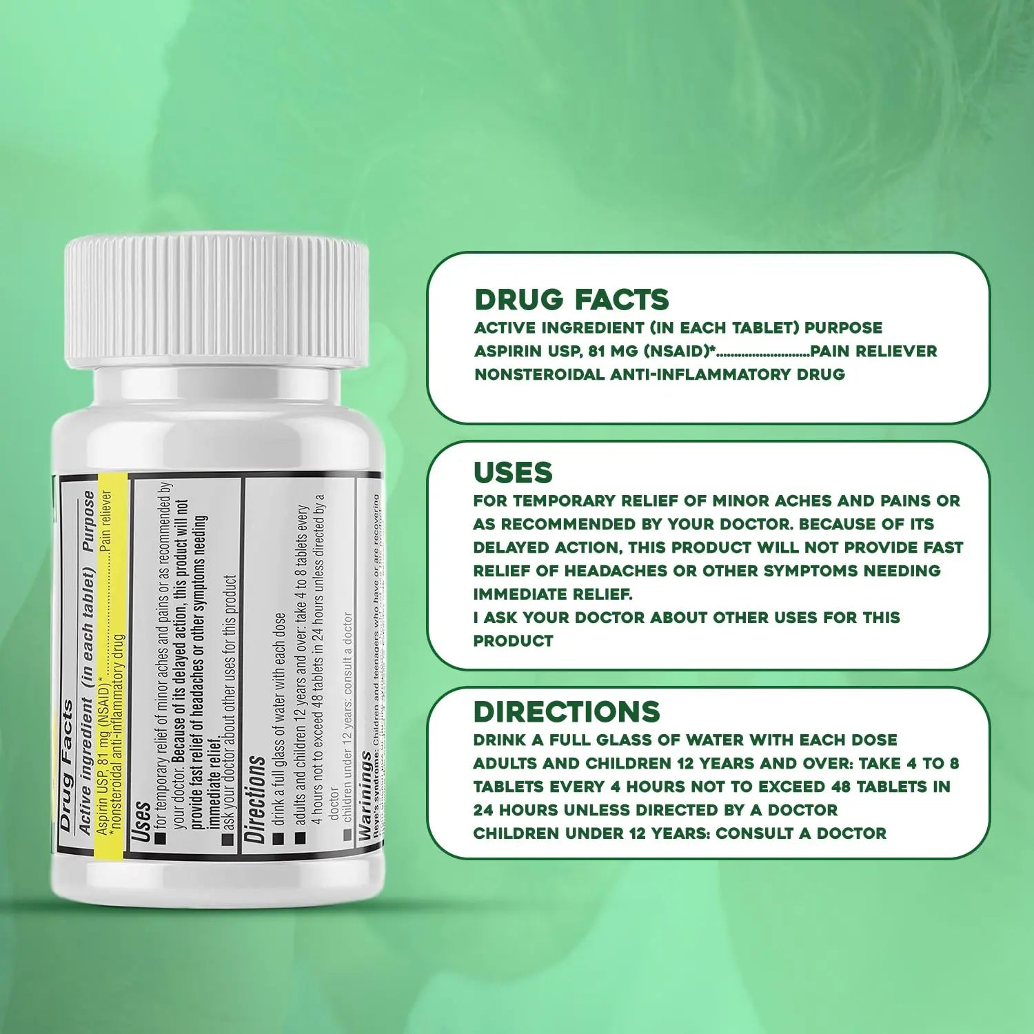 Safrel Generic Bayer Baby Aspirin 81 mg (500 Enteric Coated Tablets) | Adult Low Dose Strength Safe Pain Reliever (NSAID) for Minor Aches | Value Pack Safrel uk supplements