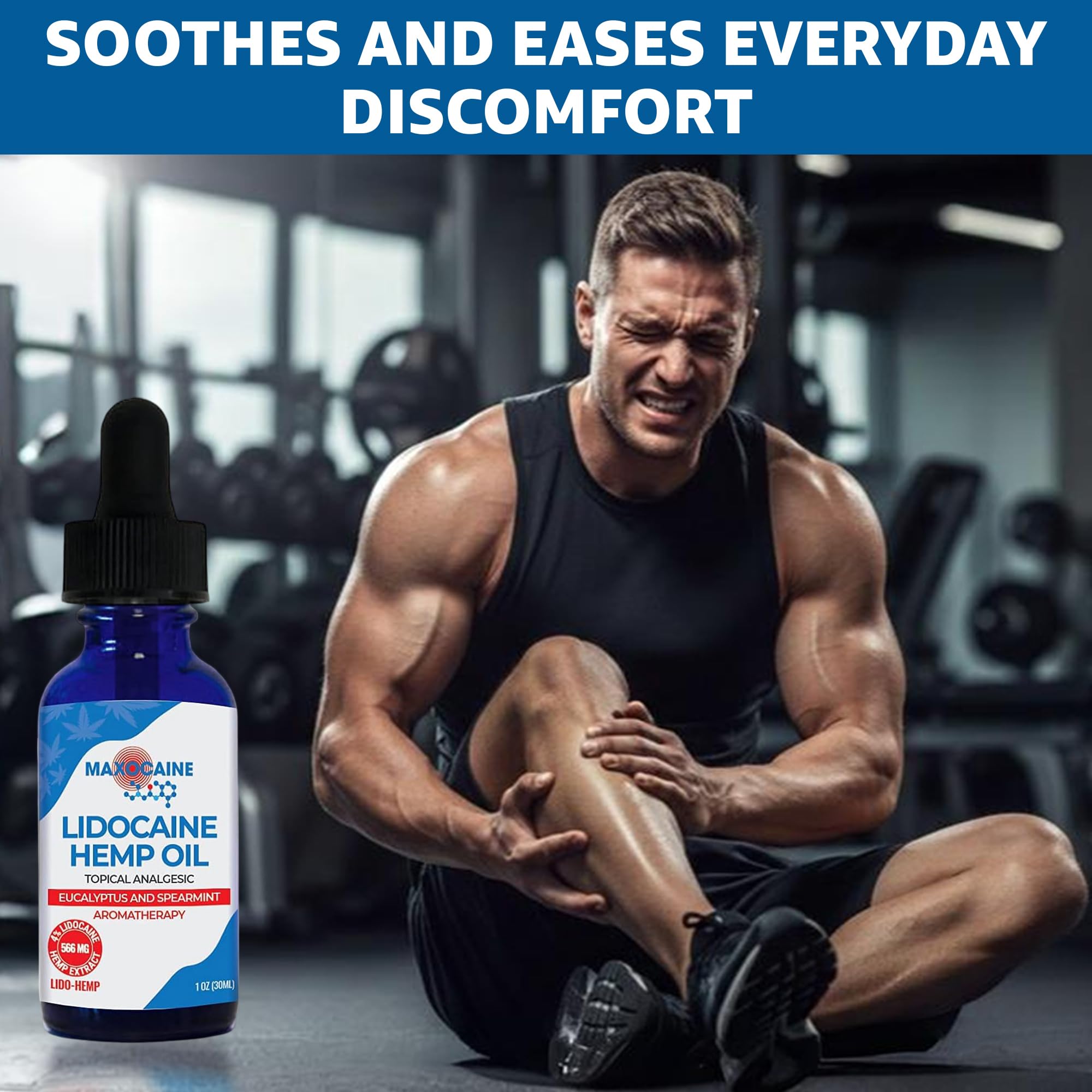 MAXOCAINE Lidocaine Hemp Oil 4% - Maximum Strength Topical Pain Relief, Fast Acting Soothing Oil for Muscle, Joint, Back & Arthritis Support, Cooling Eucalyptus & Spearmint, 1 oz (30 ml) MAXOCAINE uk supplements