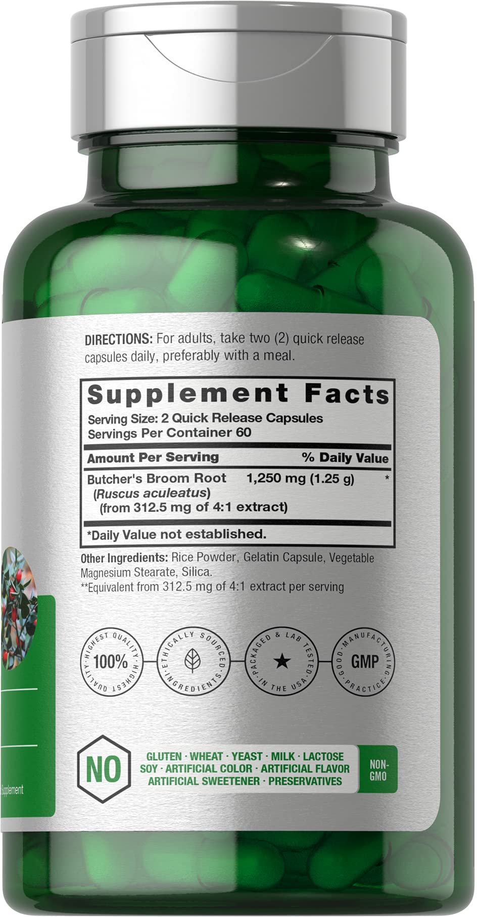Butchers Broom Capsules 1250mg | 120 Count | Non-GMO, Gluten Free | Traditional Herb Horbäach uk supplements