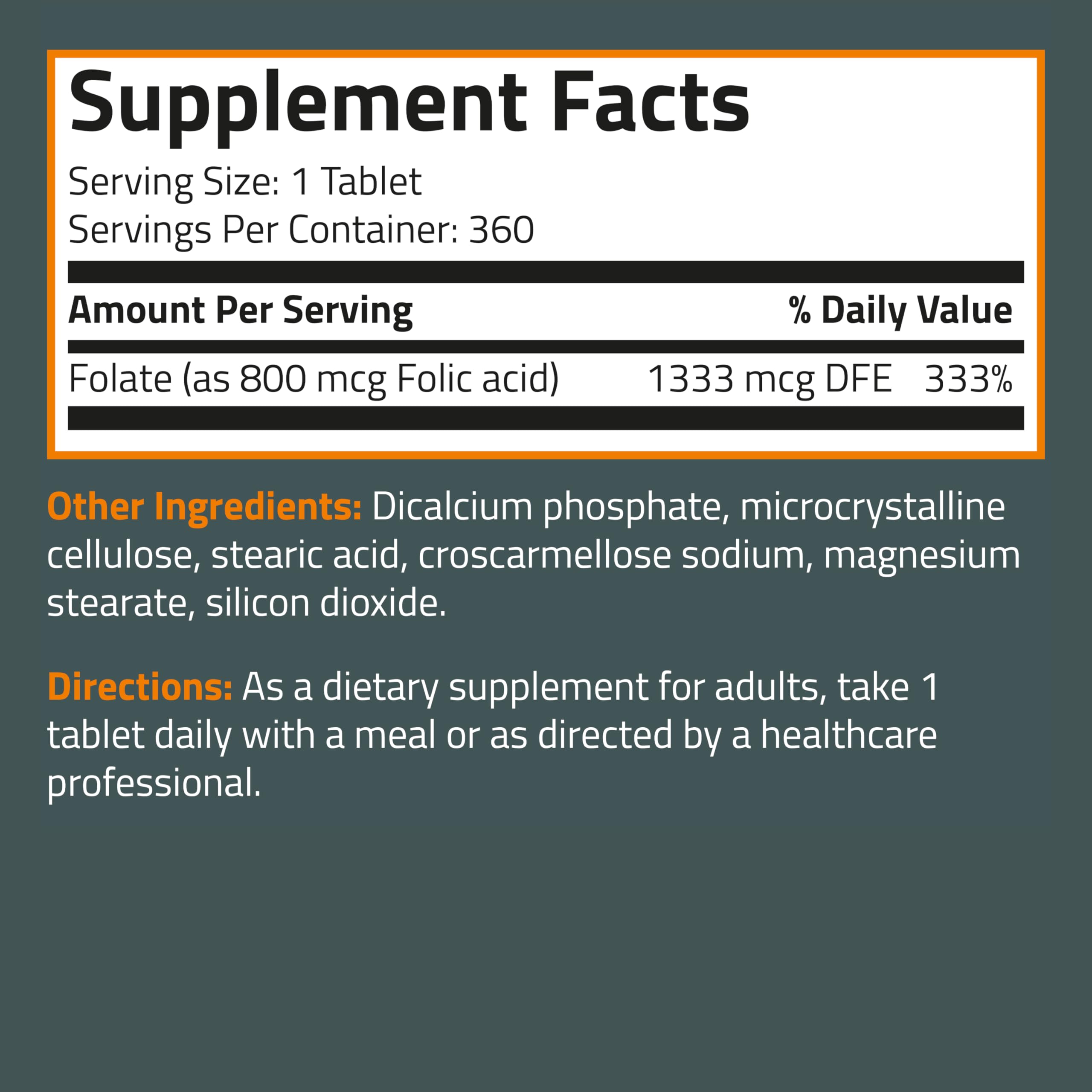 Bronson Folic Acid 800 MCG Supports Prenatal Development, 1 Year Supply, Non-GMO Bronson uk supplements