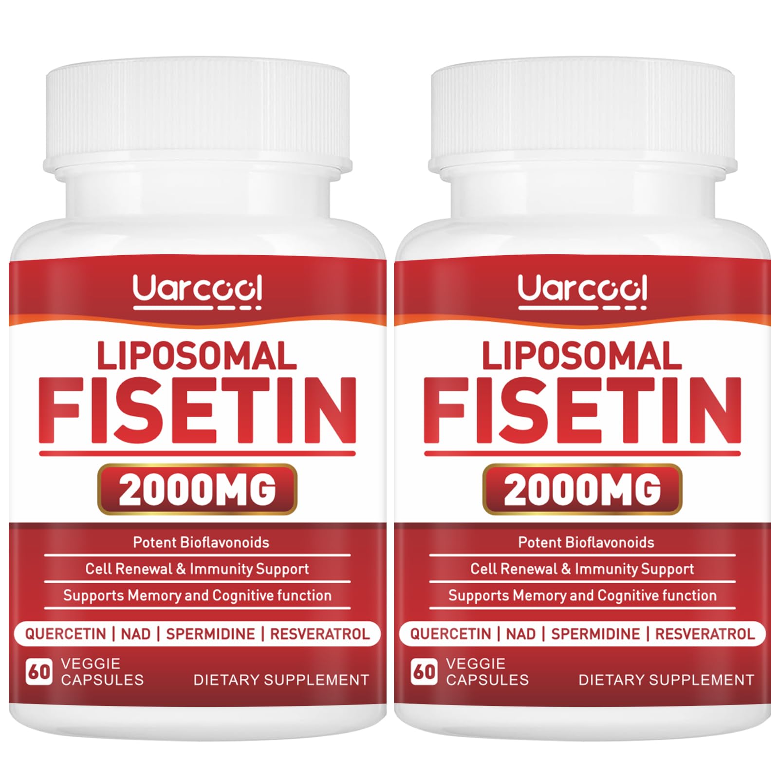 Uarcool Fisetin Supplement 2000mg for Healthy Aging and Longevity, Skin Health, Brain - Soy Free, Vegetarian - 60 Softgels(2 Bottles) Uarcool uk supplements