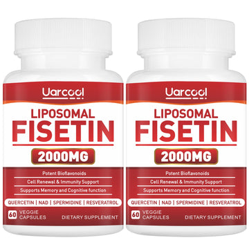 Uarcool Fisetin Supplement 2000mg for Healthy Aging and Longevity, Skin Health, Brain - Soy Free, Vegetarian - 60 Softgels(2 Bottles) Uarcool uk supplements