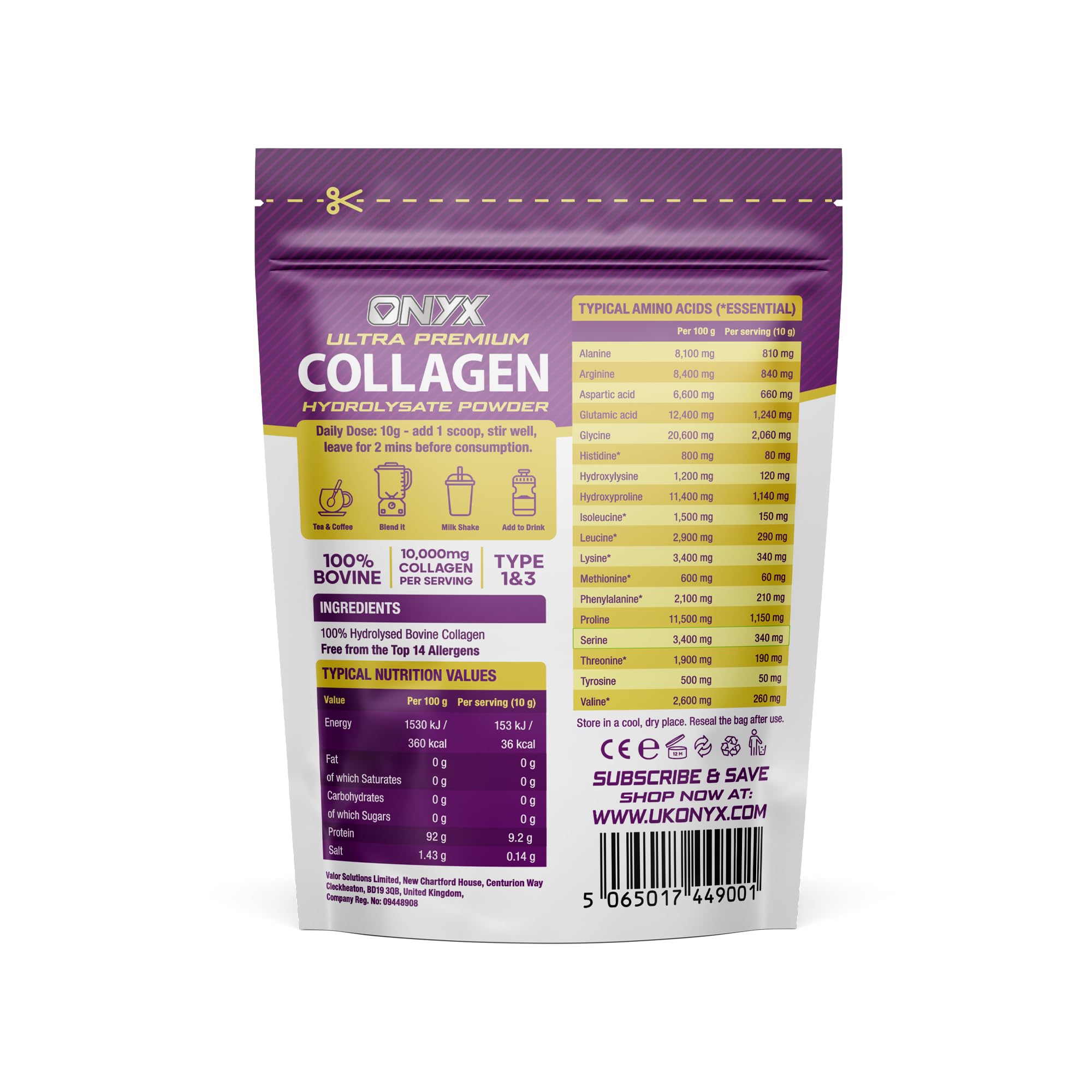 Collagen Powder 600g - 60 Servings - Collagen Peptides Supplement with High ONYX INGREDIENTS 101 uk supplements