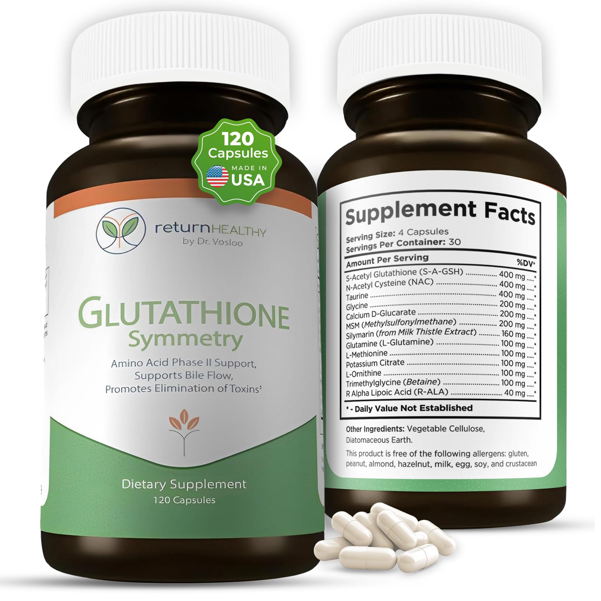 Return Healthy Glutathione Symmetry | S-Acetyl Glutathione Supplement | Antioxidants & Detoxification Supplement | Natural Cellular Support | All-Natural, Vegan, Non-GMO, 120 caps Return Healthy uk supplements