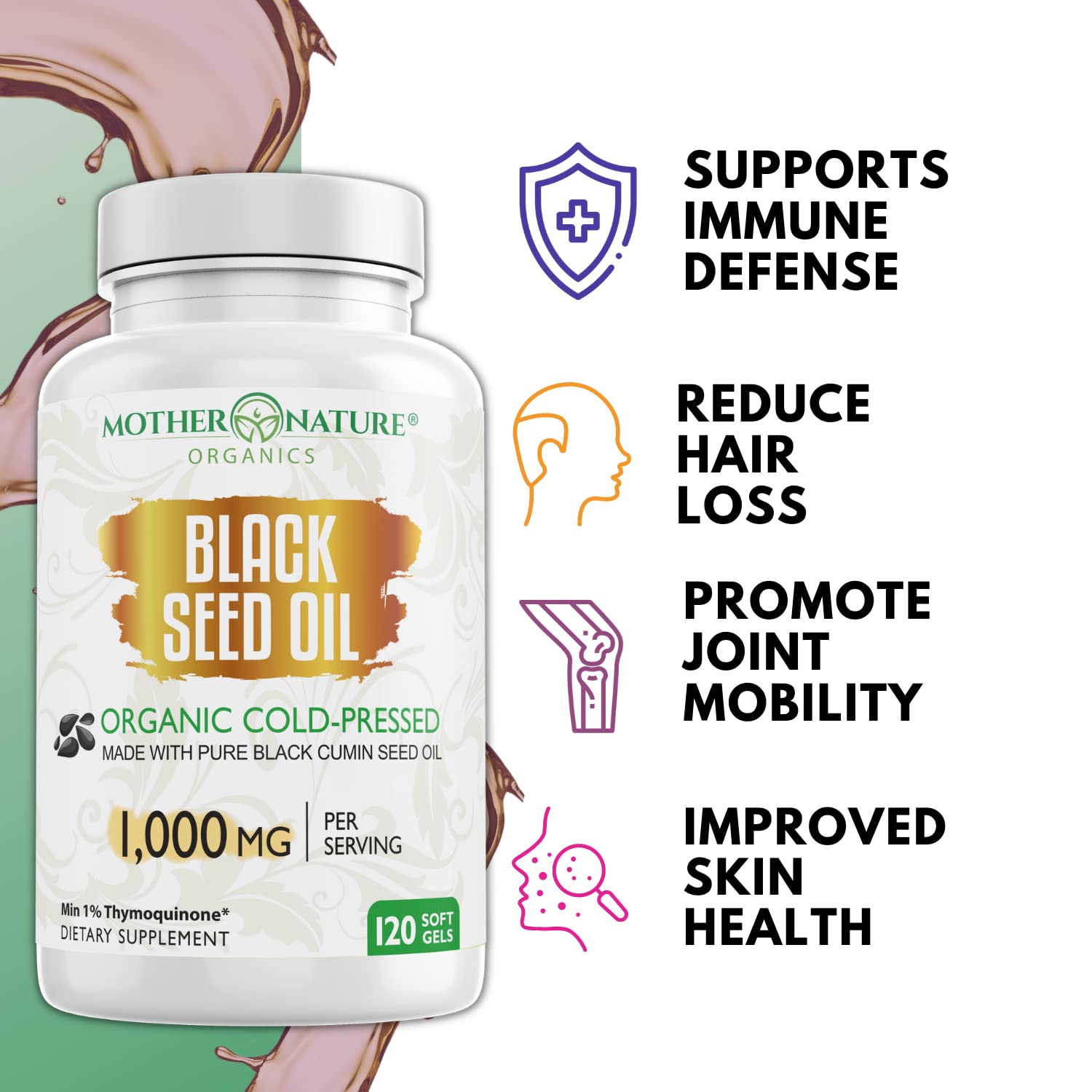 Black Seed Oil Capsules - 120 Count (Organic, Non-GMO Liquid) Premium Cold Pressed Mother Nature Organics Superfoods For Organic Living uk supplements
