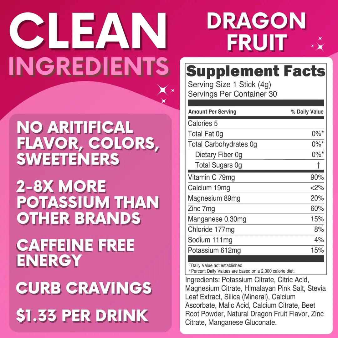 Zero Sugar Dragon Fruit Electrolytes Sticks - Refreshing Hydration - Caffeine Free Energy with Natural Ingredients - Vegan, Keto & Paleo My Adventure to Fit uk supplements