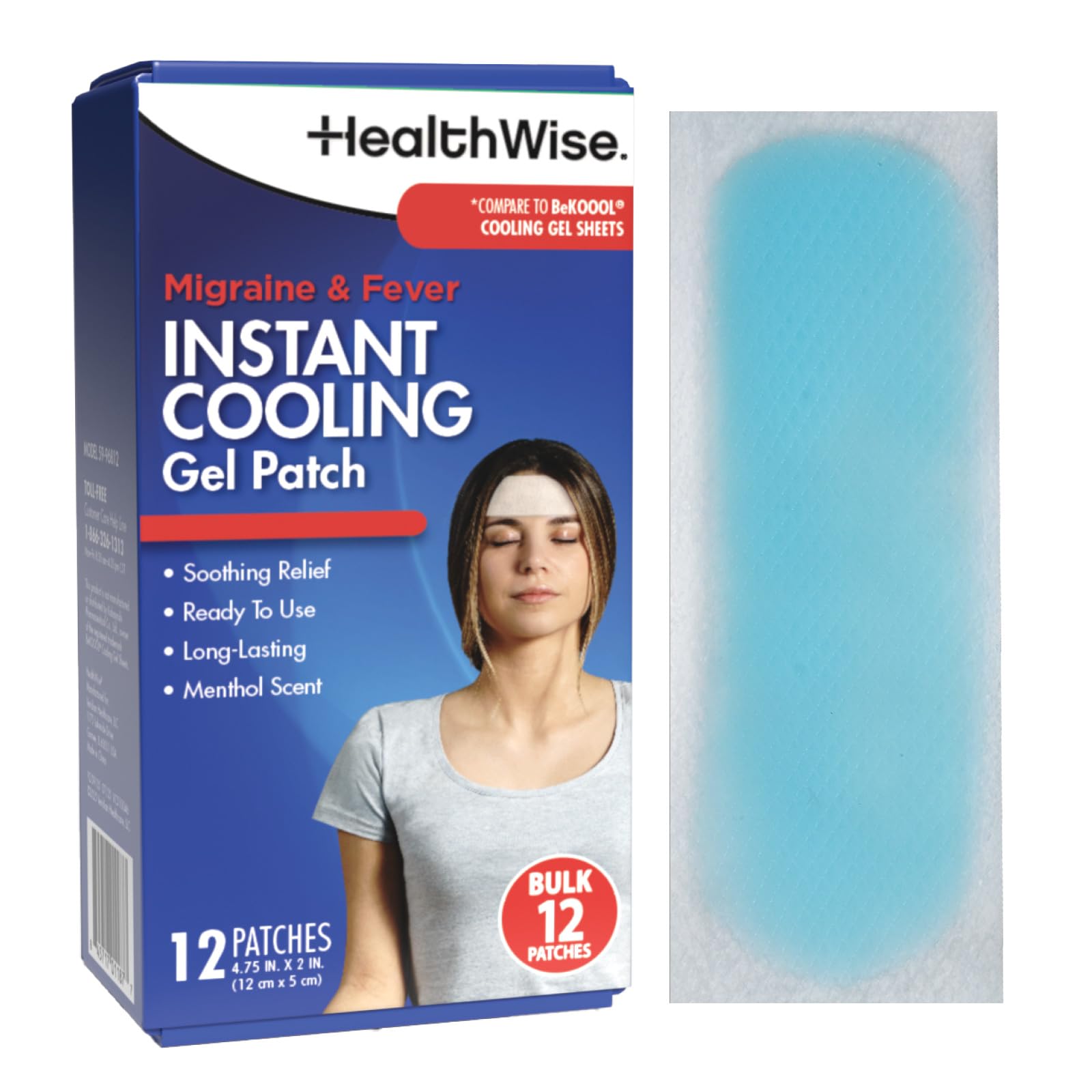 HealthWise Instant Cool Gel Patches | Migraine & Fever Relief | 12-Count | 4.75” x 2” | Soothing Menthol Vapors | Non-Medicated Formula HealthWise uk supplements