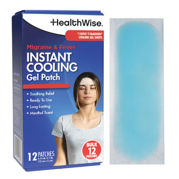 HealthWise Instant Cool Gel Patches | Migraine & Fever Relief | 12-Count | 4.75” x 2” | Soothing Menthol Vapors | Non-Medicated Formula HealthWise uk supplements