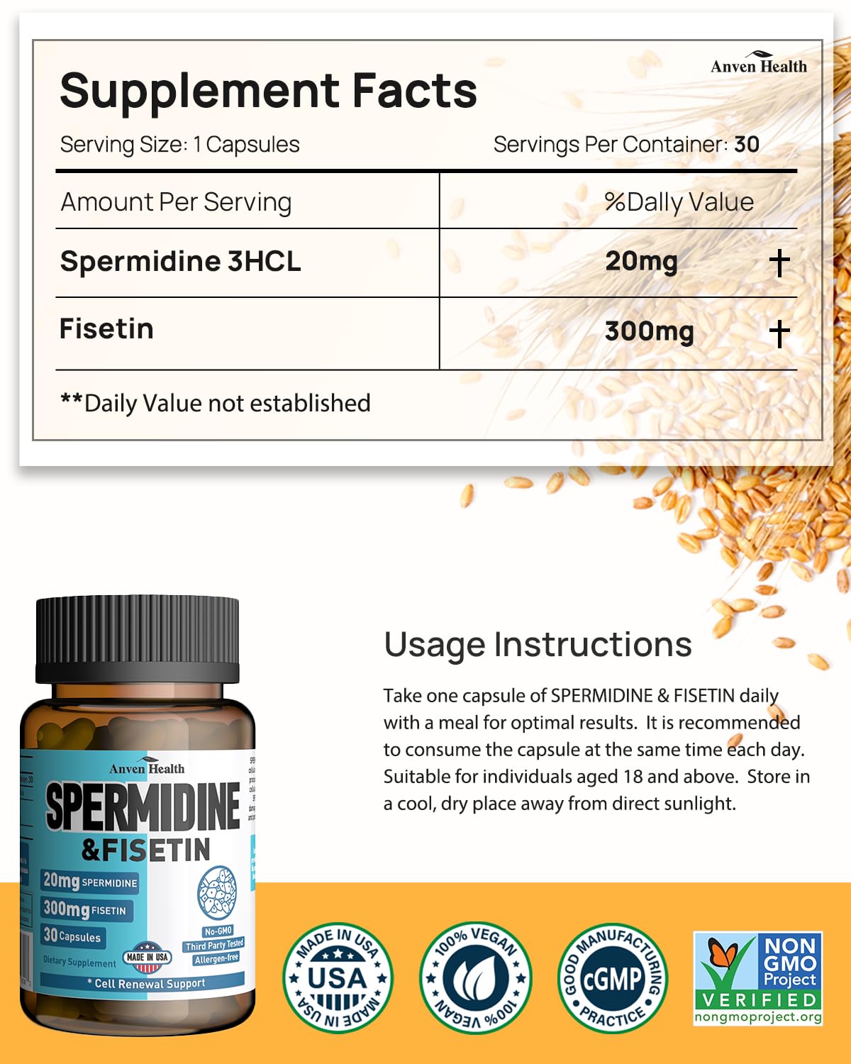 Spermidine 20mg + Fisetin 300mg + Akkermansia for Women丨Cellular Renewal, Metabolic & Gut Health Anven Health uk supplements