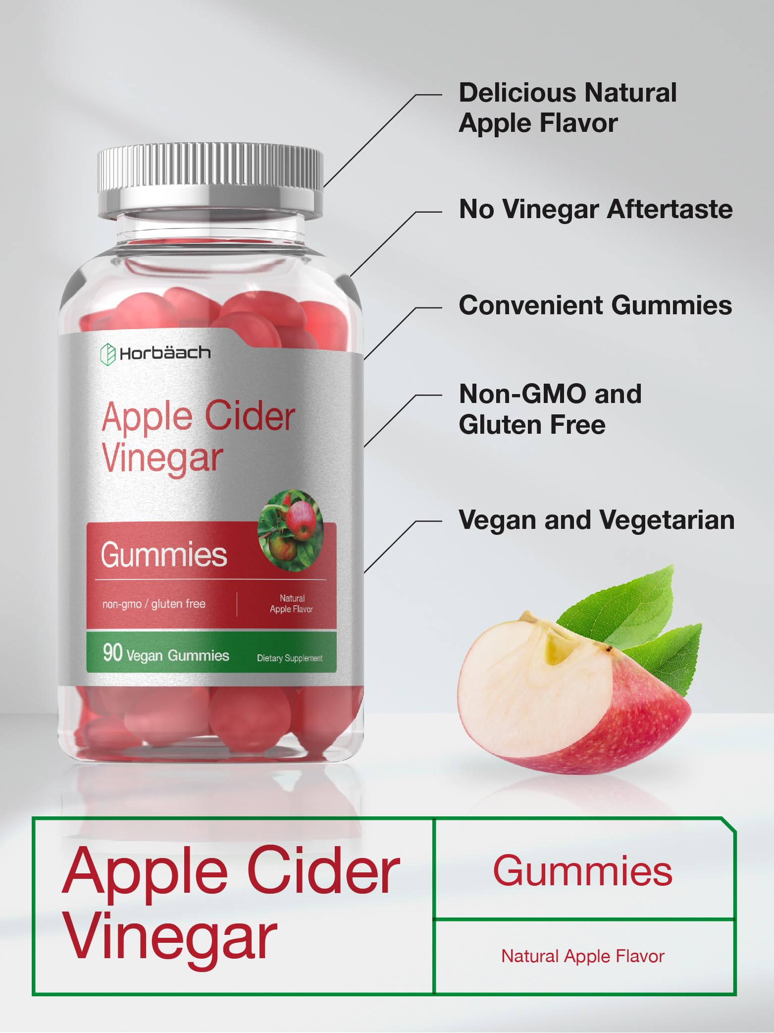 Vegan Apple Cider Vinegar Gummies | 90 Count | ACV Supplement | Natural Apple Flavor Horbäach uk supplements