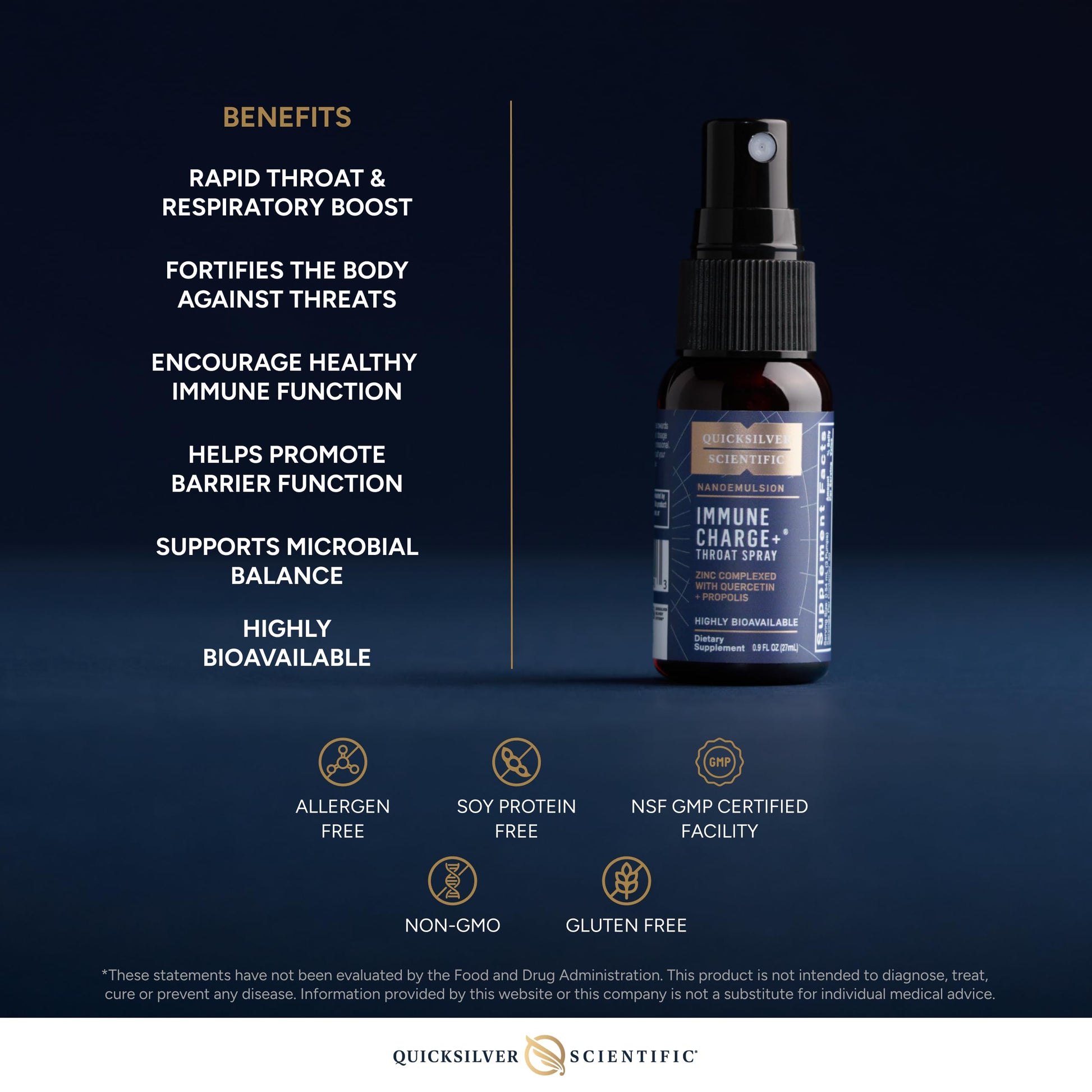 Quicksilver Scientific Immune Charge+ Zinc Throat Spray - Immune Support Liquid Supplement with Quercetin - 'Throat Coat' with Liposomal Absorption Technology (0.9 fl oz / 27ml) Quicksilver Scientific uk supplements