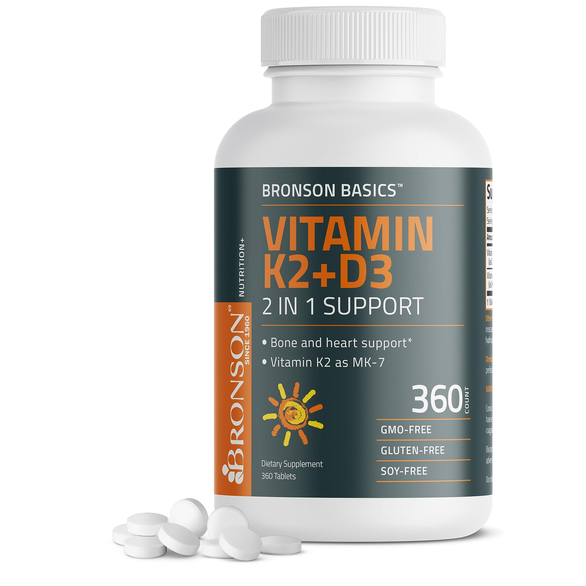 Bronson Basics Vitamin K2 D3 (MK7) Supplement Non-GMO Formula 5000IU (125 mcg) Bronson uk supplements