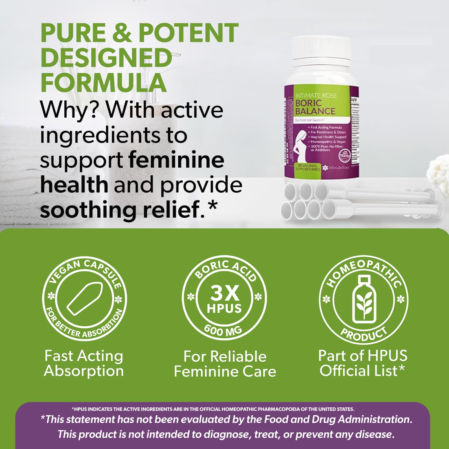 Intimate Rose Boric Acid Vaginal Suppositories - 30 Count (600mg) + 30 Applicators - Feminine Balance, Vaginal Odor, Promote Vaginal Health Intimate Rose uk supplements
