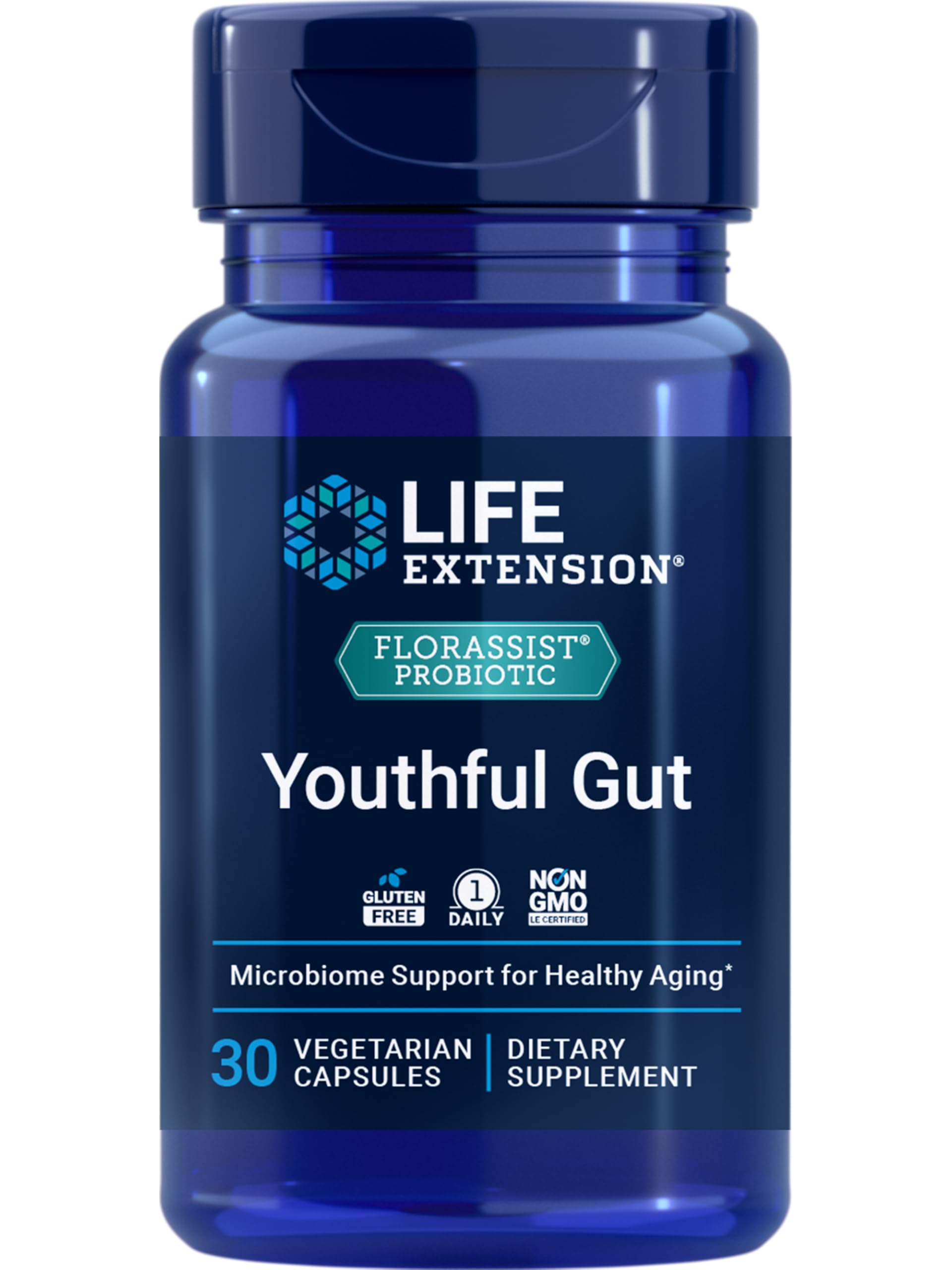 Life Extension FLORASSIST® Probiotic Youthful Gut, Healthy Aging Supplement, postbiotic and probiotic Blend, Heart and Gut Health, Non-GMO, 1-Daily, Gluten-Free, Vegetarian, 30 Capsules Life Extension uk supplements