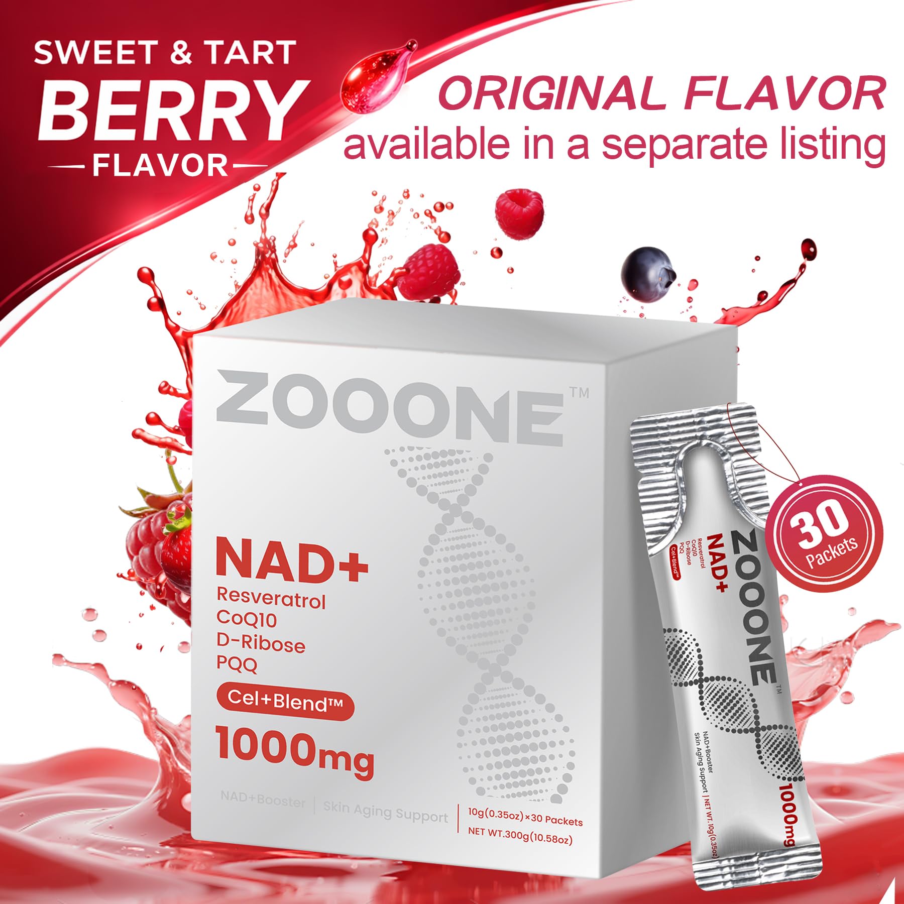 zooone NAD+ Supplement with Resveratrol, Liquid Designed to Help Support Absorption, 1000mg NMNH Supplement Alternative for Anti-Aging, Boost Energy, Support Cellular, 30 Pockets zooone uk supplements