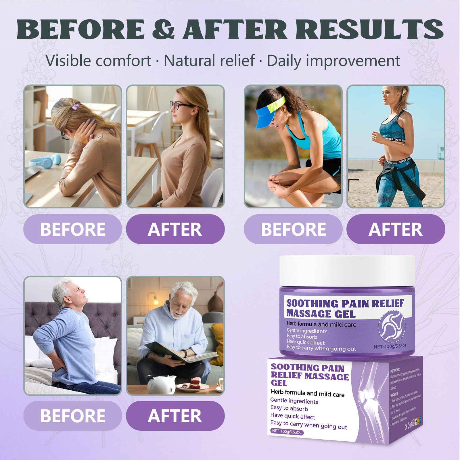 Soothing Massage Gel (100g) - Joint Relief Purple Gel, Natural Ingredients Soothing Relief Cream, Fast-Absorbing Jointgel Cream for Soothing Joint, Shoulder, Knee, Back, Lumbar & Muscle Stiffness Vereclue uk supplements