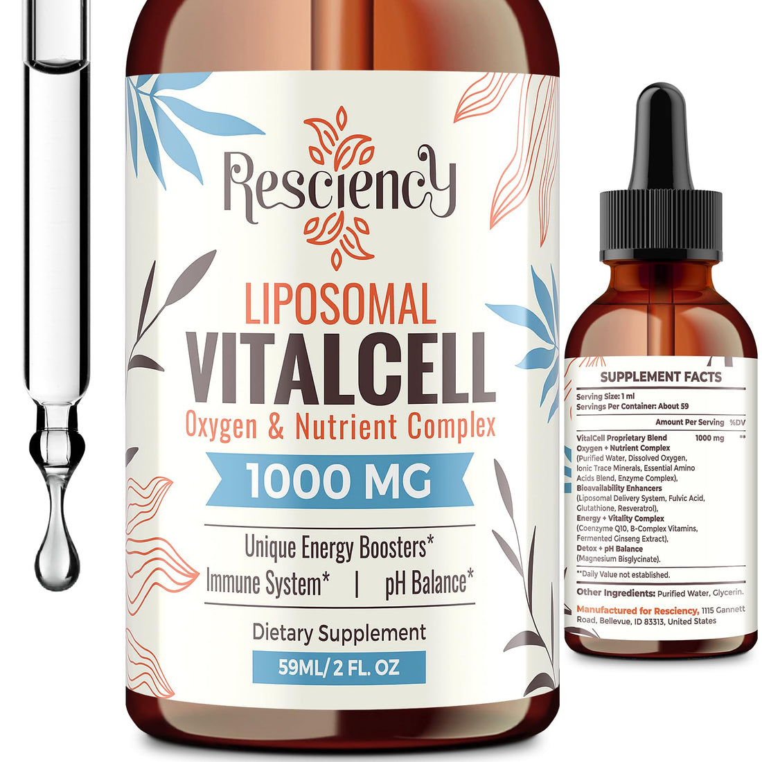 13-in-1 Liquid Oxygen Boost & Nutrient Supplement, Liposomal Optimized-Delivery Blend with Trace Minerals, Amino Acids, CoQ10, B Vitamins & Fulvic Acid, Daily Wellness Liquid Oxygen Drops, 2 fl oz Resciency uk supplements