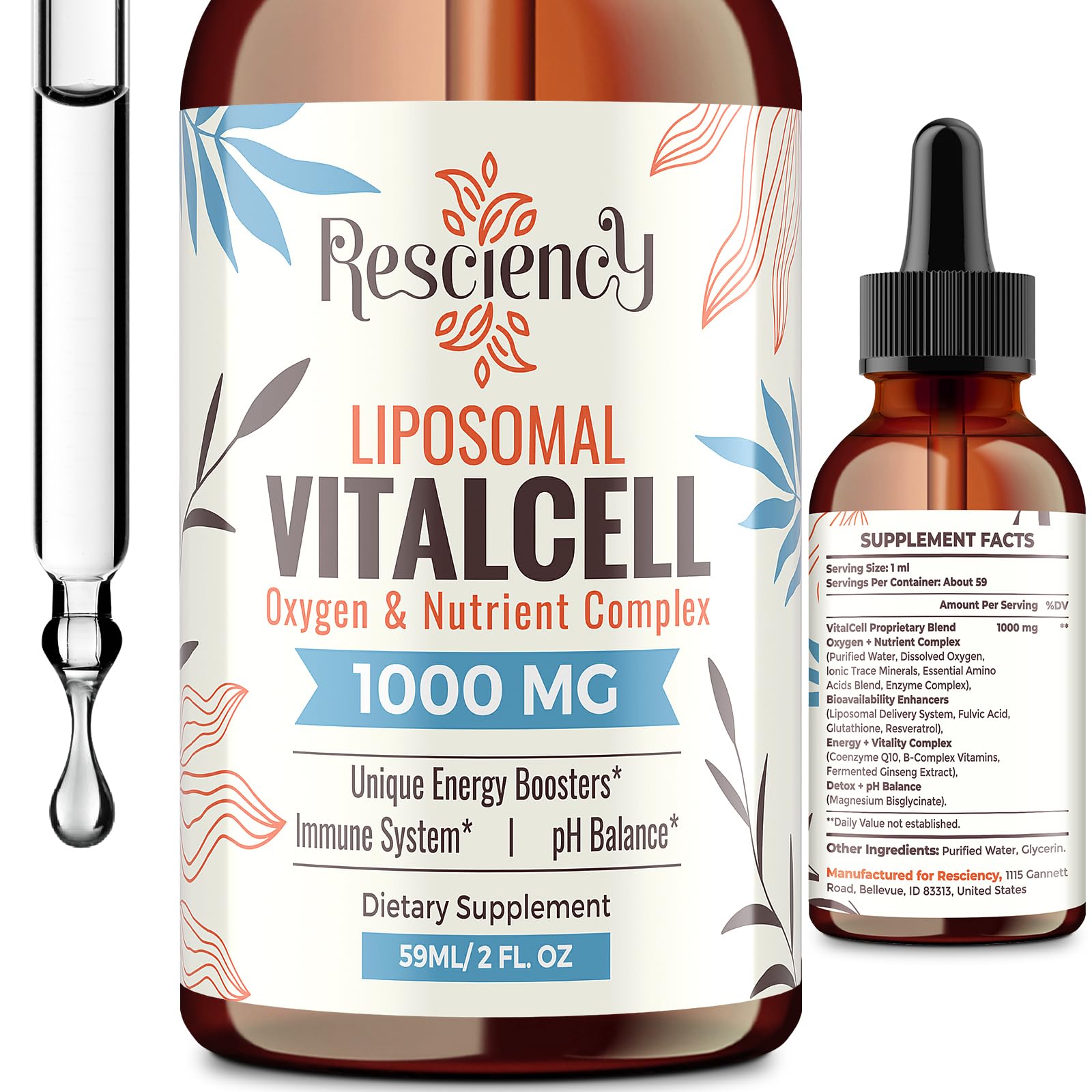 13-in-1 Liquid Oxygen Boost & Nutrient Supplement, Liposomal Optimized-Delivery Blend with Trace Minerals, Amino Acids, CoQ10, B Vitamins & Fulvic Acid, Daily Wellness Liquid Oxygen Drops, 2 fl oz Resciency uk supplements