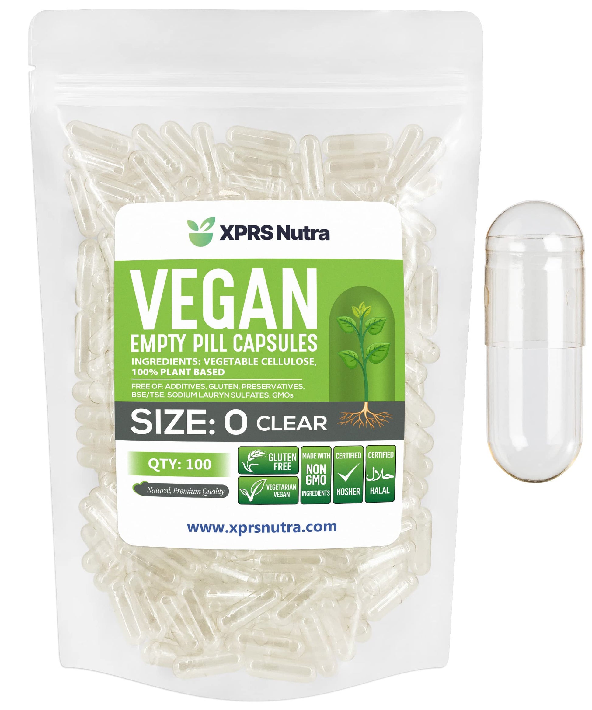 XPRS Nutra Size 0 Empty Capsules - 100 Clear Count Empty Vegan Capsules - Vegetarian Pill - DIY Vegetable Capsule Filling -Veggie Pills for Do-It-Yourself Supplements XPRS Nutra uk supplements