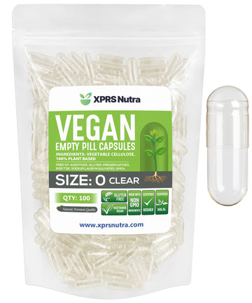 XPRS Nutra Size 0 Empty Capsules - 100 Clear Count Empty Vegan Capsules - Vegetarian Pill - DIY Vegetable Capsule Filling -Veggie Pills for Do-It-Yourself Supplements XPRS Nutra uk supplements