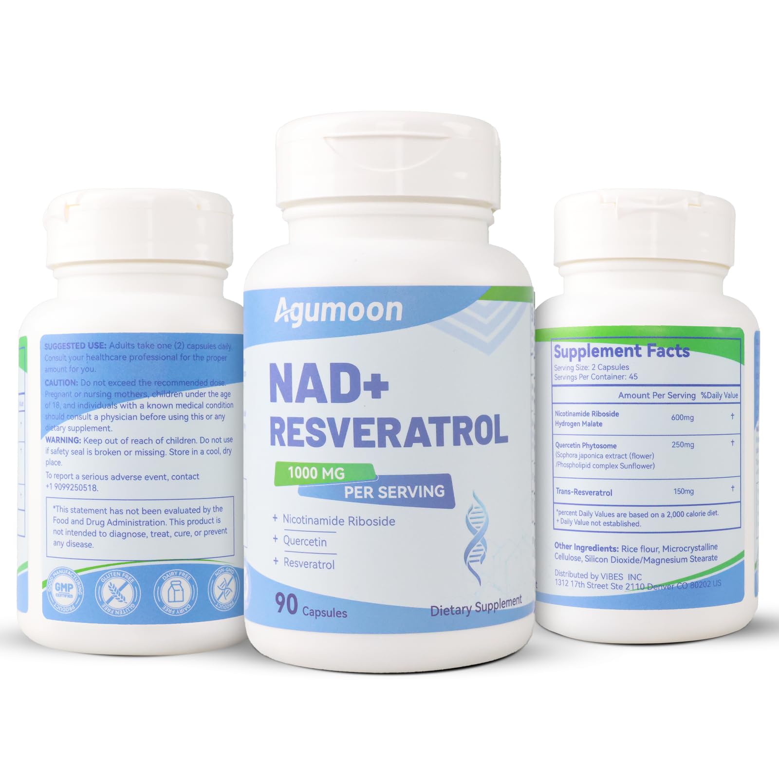 Agumoon NAD+ Supplement 1000mg, Liposomal NAD Nicotinamide Riboside Supplement with Resveratrol & Quercetin for Women and Men - 90 Capsules Agumoon uk supplements