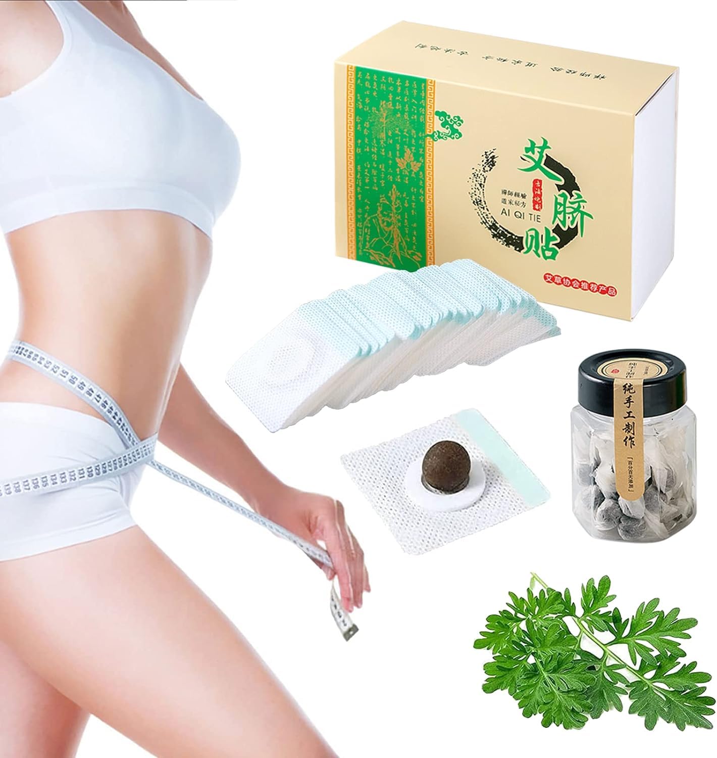 Mugwort Belly Patch,30Pcs Natural Wormwood Essence Pills and 30Pcs Belly Sticker, Moxa Hot BENJEN uk supplements