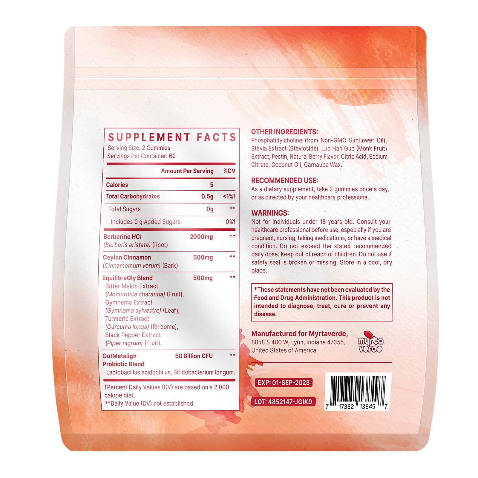 2000mg Liposomal Berberine Supplement Gummies | High Potency Berberine HCI Activates AMPK with Ceylon Cinnamon | Advanced Absorption | Zero Sugar Mixed-Berry | 120 Count Myrtaverde uk supplements