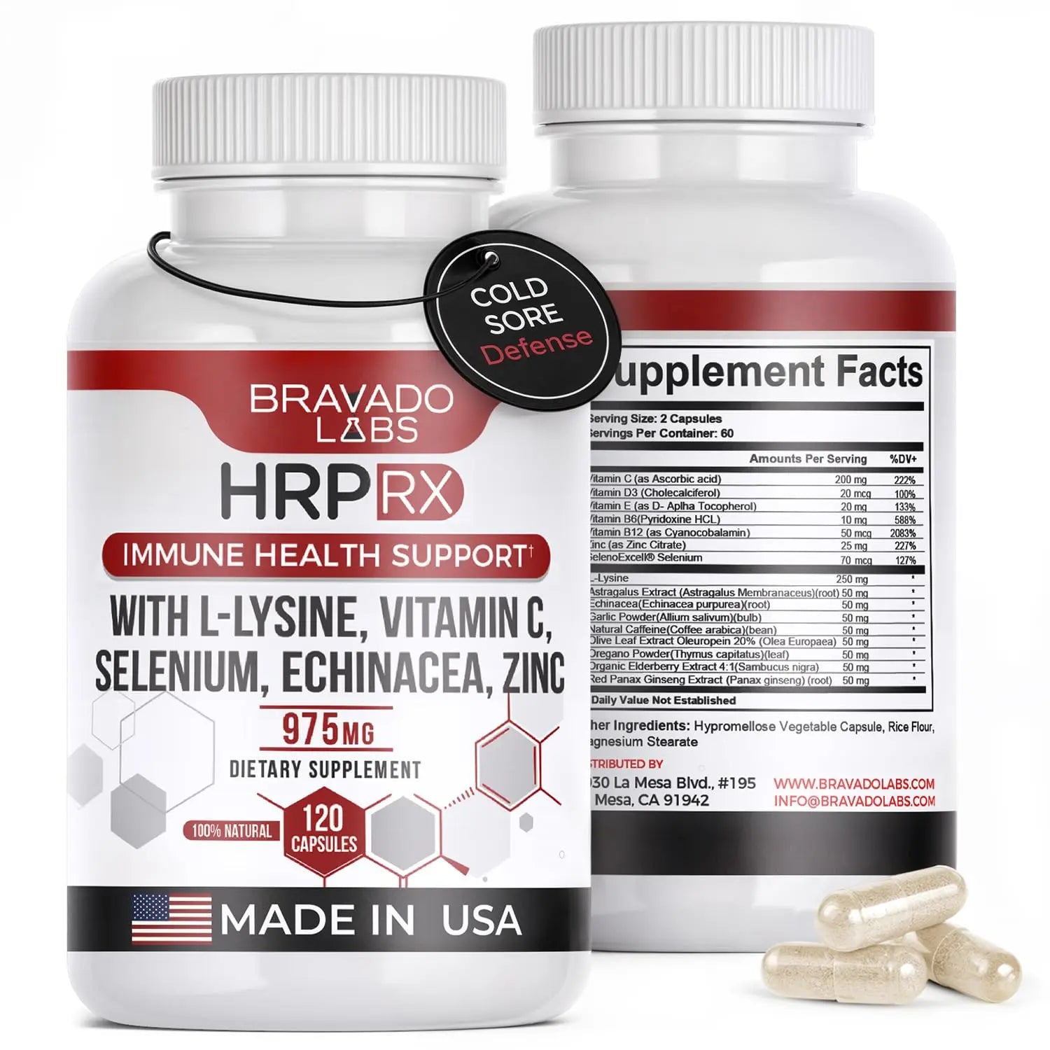 Bravado Labs L-Lysine 250mg Capsules – Immune & Cold Sore Support – Vegan, Non-GMO, Allergen-Free, 3rd-Party Tested Bravado Labs uk supplements