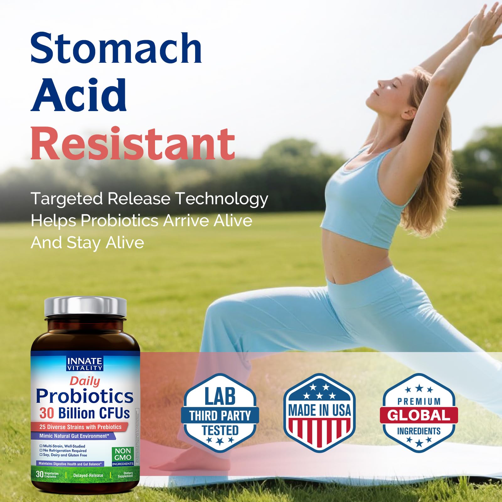 Innate Vitality Daily Probiotics for Women & Men, 30 Billion CFU of 25 Strains, Prebiotics, for Digestive Health Diarrhea Constipation Bloating & Gas Relief, Delayed Release, No Gluten, Vegan, 30 Caps Innate Vitality uk supplements
