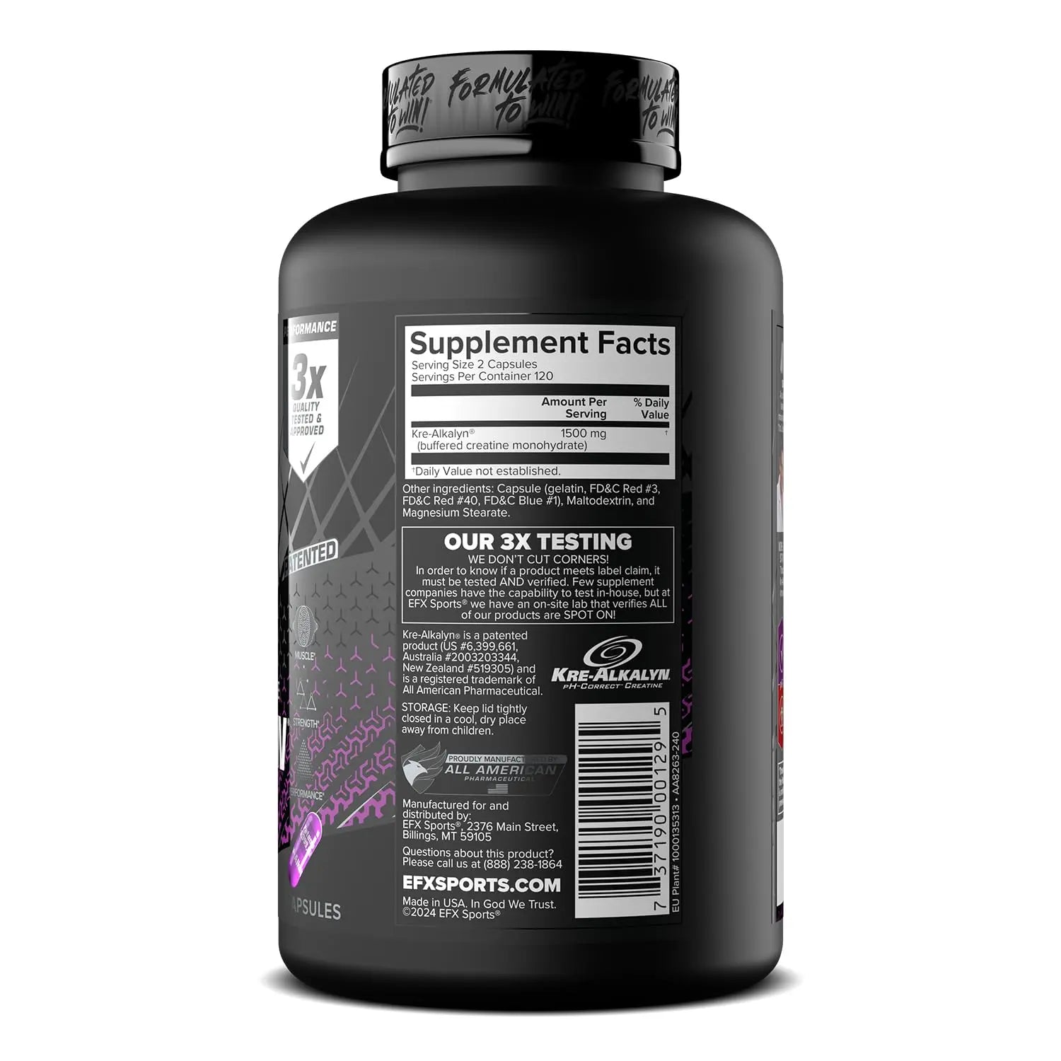 EFX Sports Kre-Alkalyn EFX | pH Correct Creatine Monohydrate Pill Supplement | Strength, Muscle Growth & Performance | 120 Servings, 240 Capsules EFX Sports uk supplements