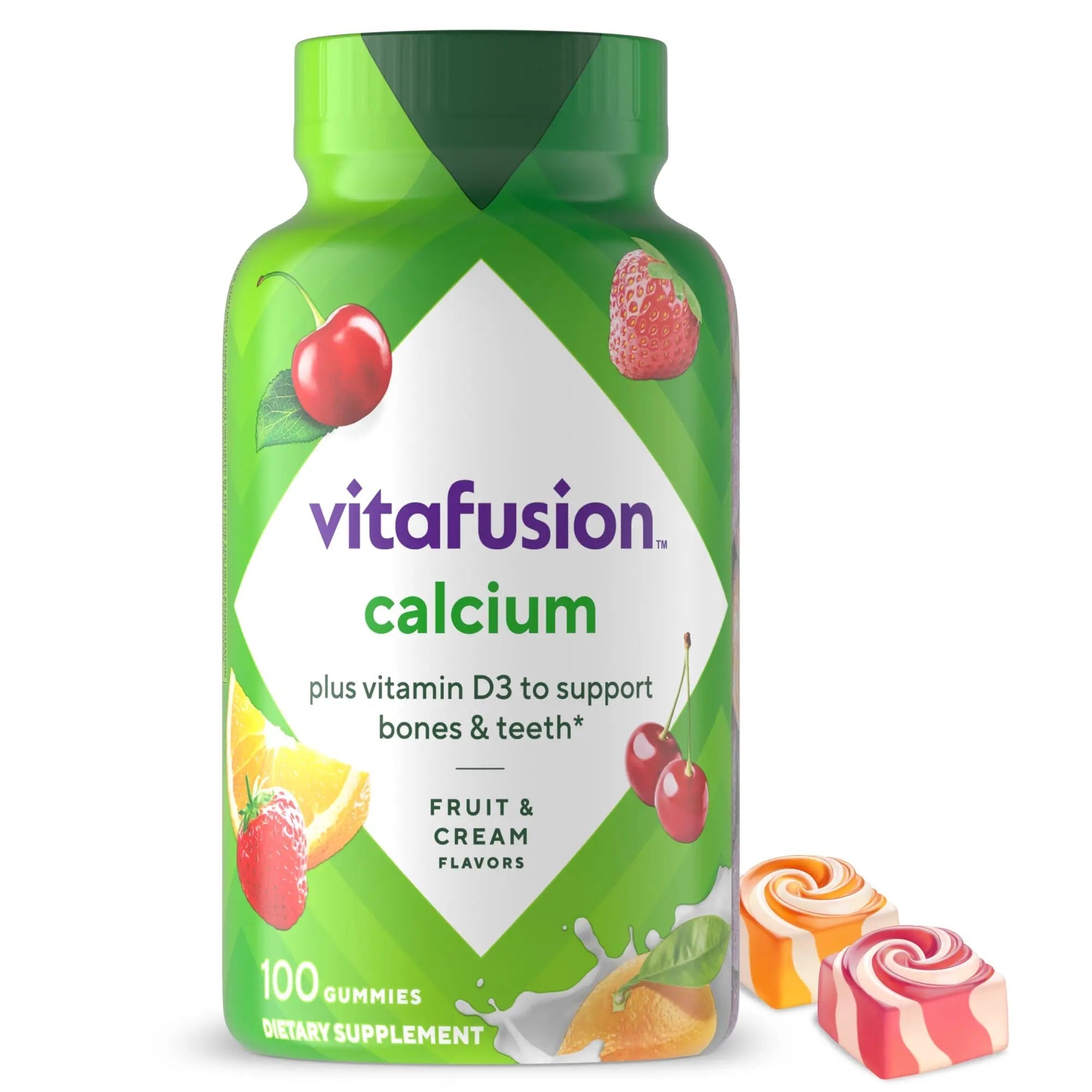 vitafusion Chewable Calcium Gummy Vitamins for Bone and Teeth Support, Calcium Gummies, Fruit and Cream Flavor, 100 Count, 50 Day Supply Vitafusion uk supplements