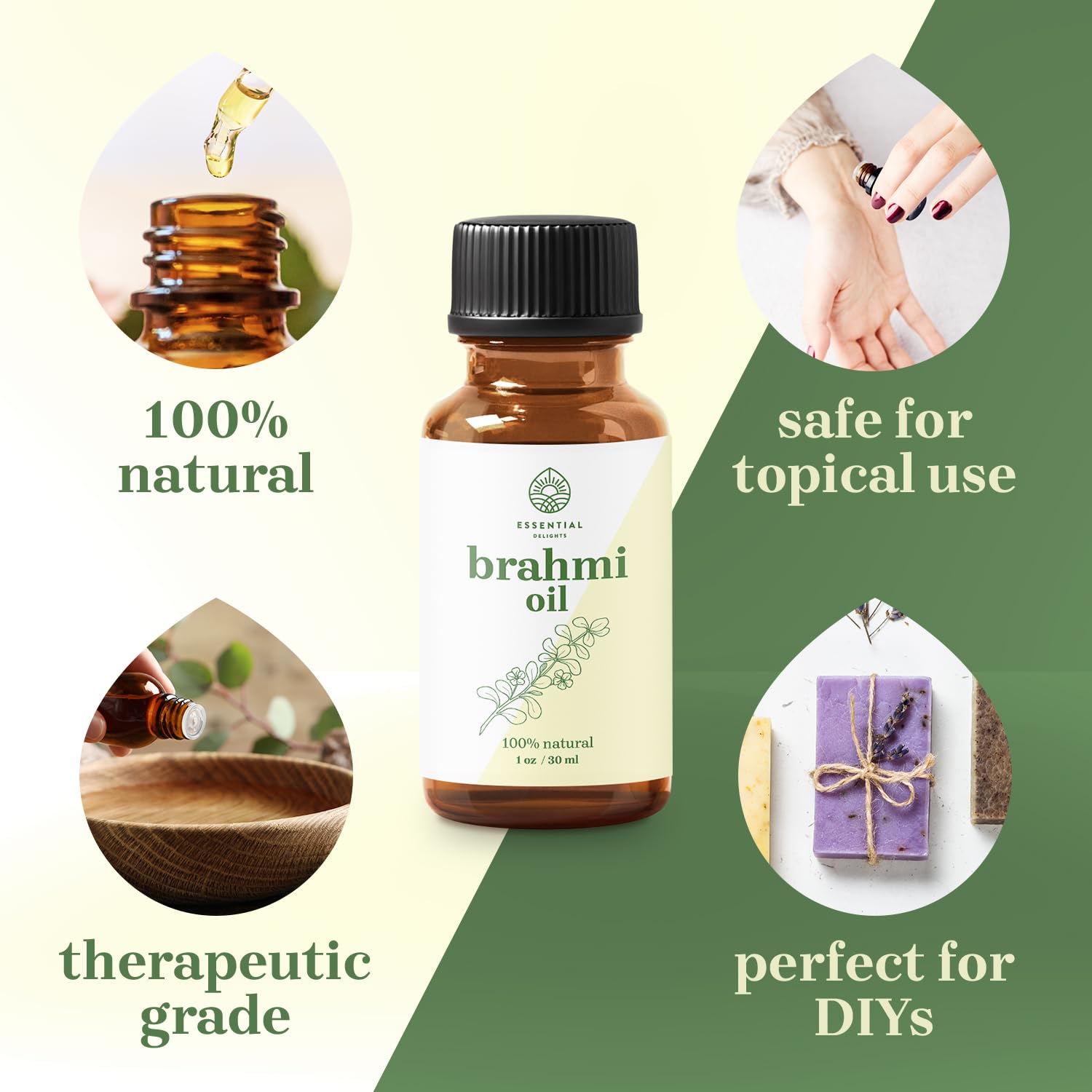 Essential Delights Brahmi Oil - Premium Undiluted Carrier Oil (1 oz) | for Skin, Face, Body, Hair Revitalization Essential Delights uk supplements