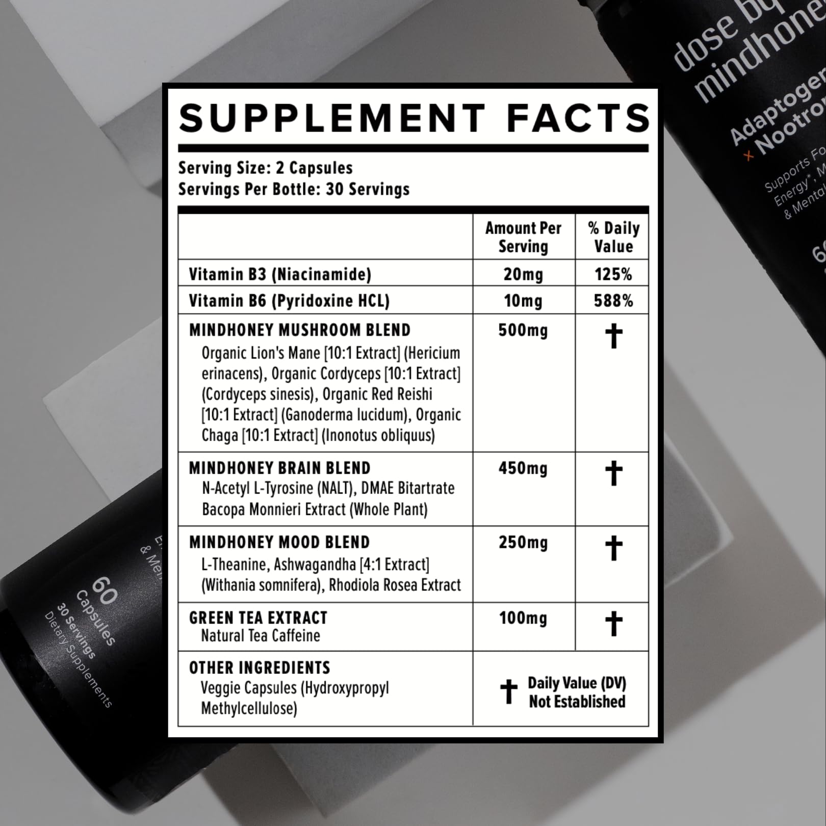 MINDHONEY | DOSE 60 Count, Premium All-in-One Nootropic Brain Supplement | Focus, Mood, Energy, & Memory | Functional Mushrooms & Adaptogens - Lion’s Mane, Ashwagandha, L-Theanine, Bacopa, & Vitamins MINDHONEY uk supplements